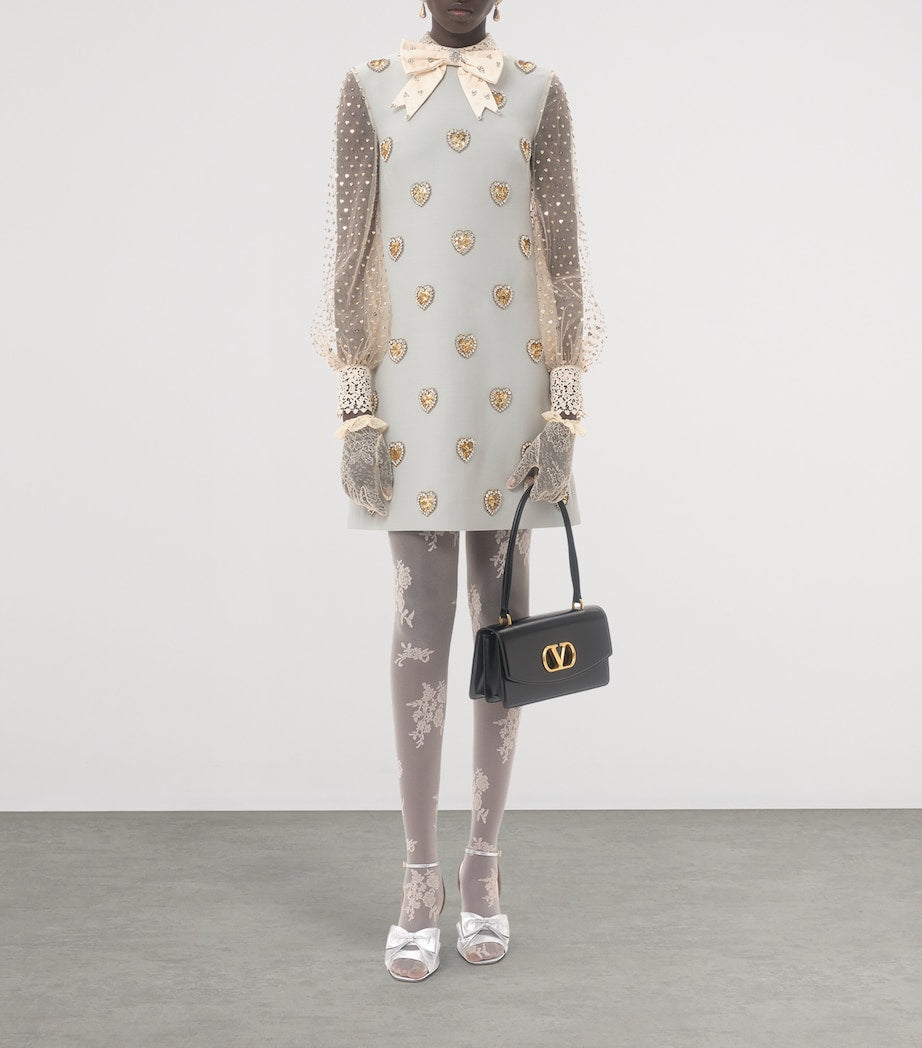 Valentino Blue Wool-Silk Embroidered Mini Dress