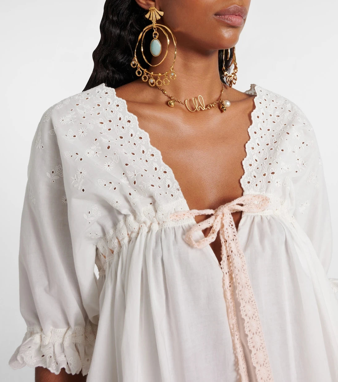 Chloé - Broderie anglaise cotton-blend minidress