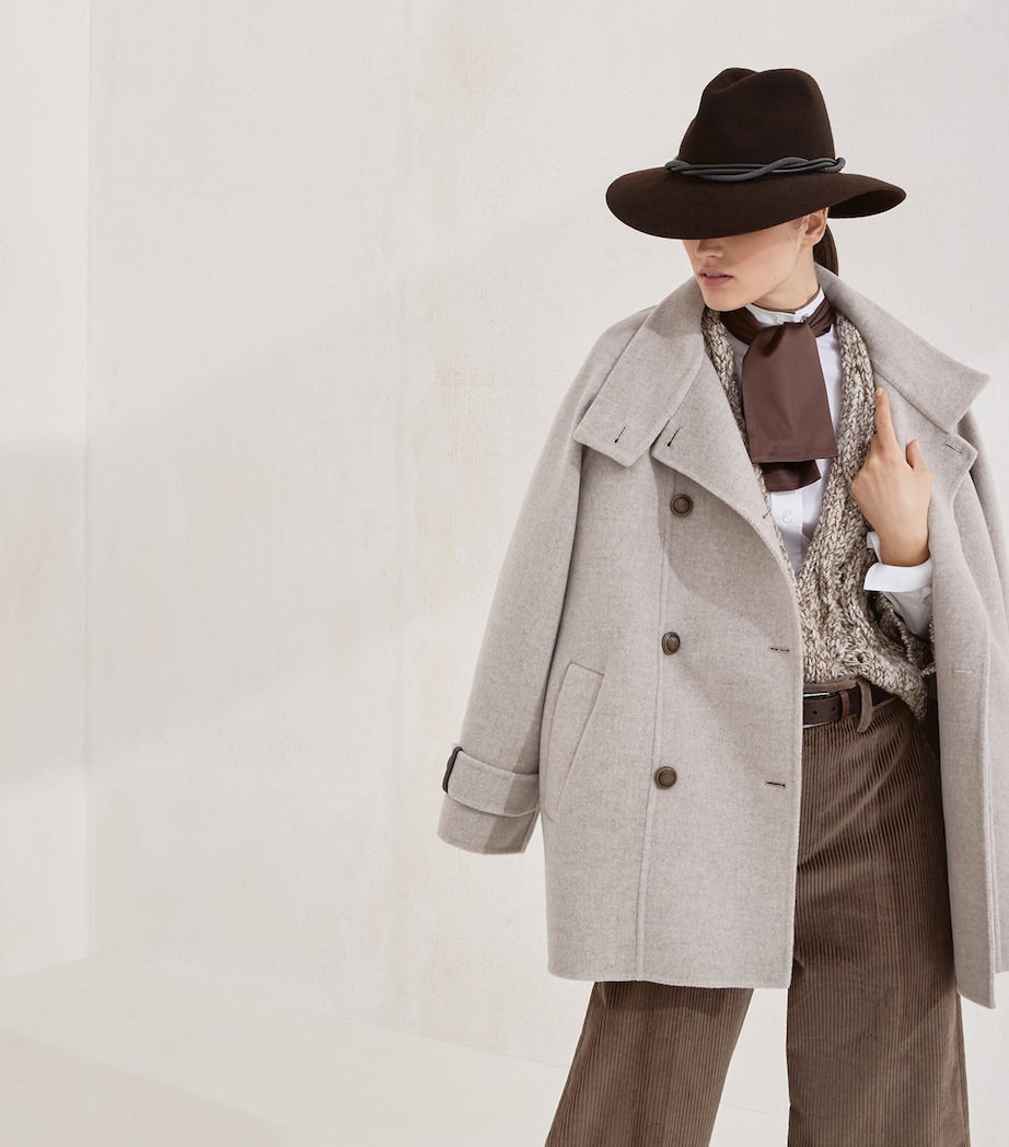 Brunello Cucinelli Beige Virgin Wool-Cashmere Pea Coat