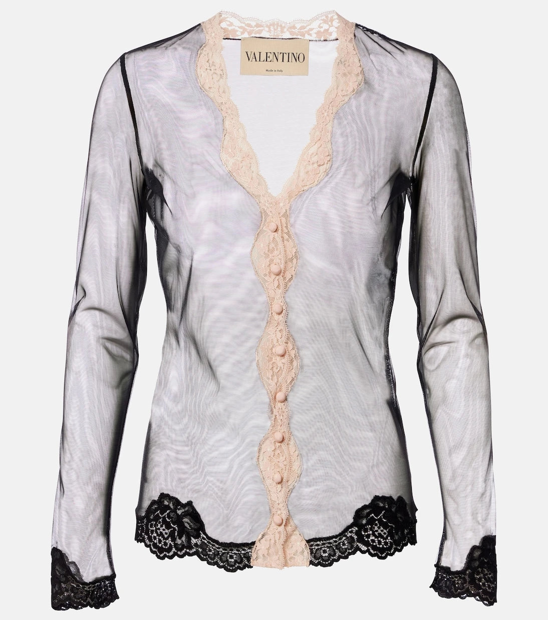 Valentino - Lace-trimmed sheer mesh cardigan