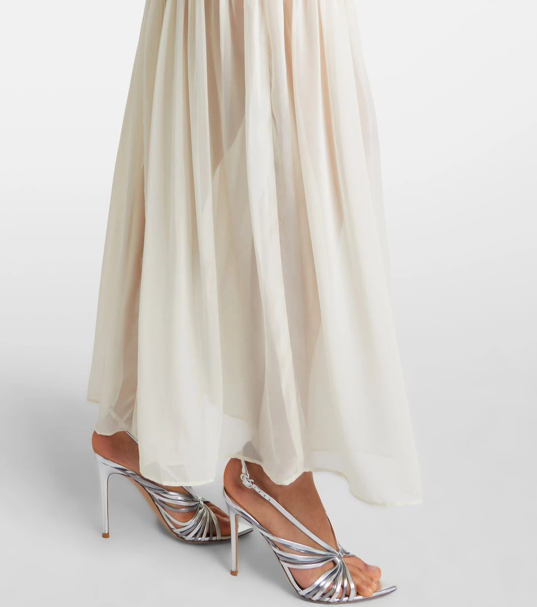 Rotate - Ruched lace-trimmed maxi dress