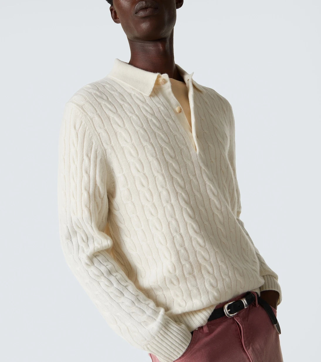 Arch4 - Cable-knit cashmere polo sweater