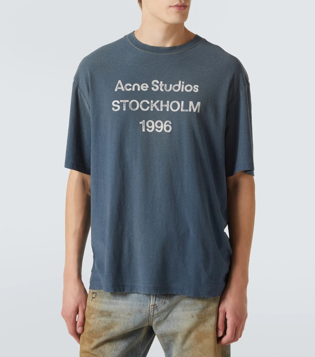 Acne Studios - تي شيرت من القطن والقنب بشعار العلامة