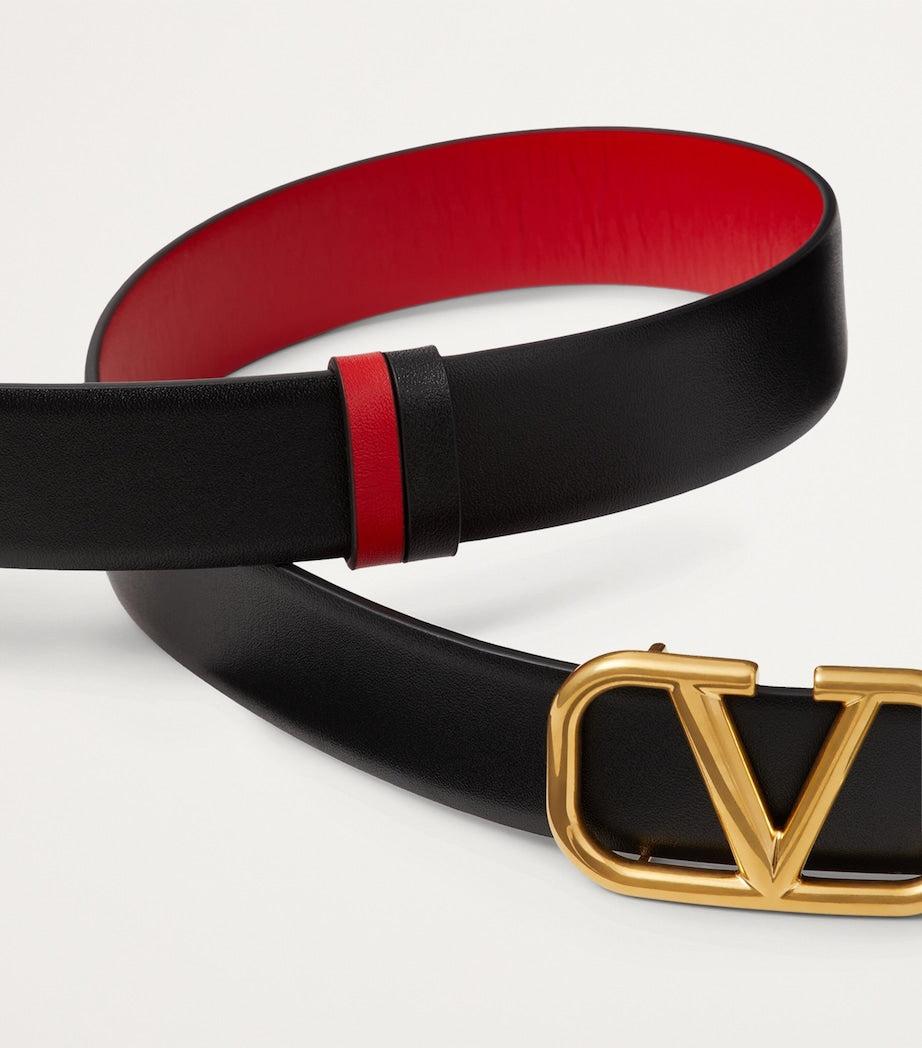Valentino Garavani Black Leather Reversible VLogo Signature Belt
