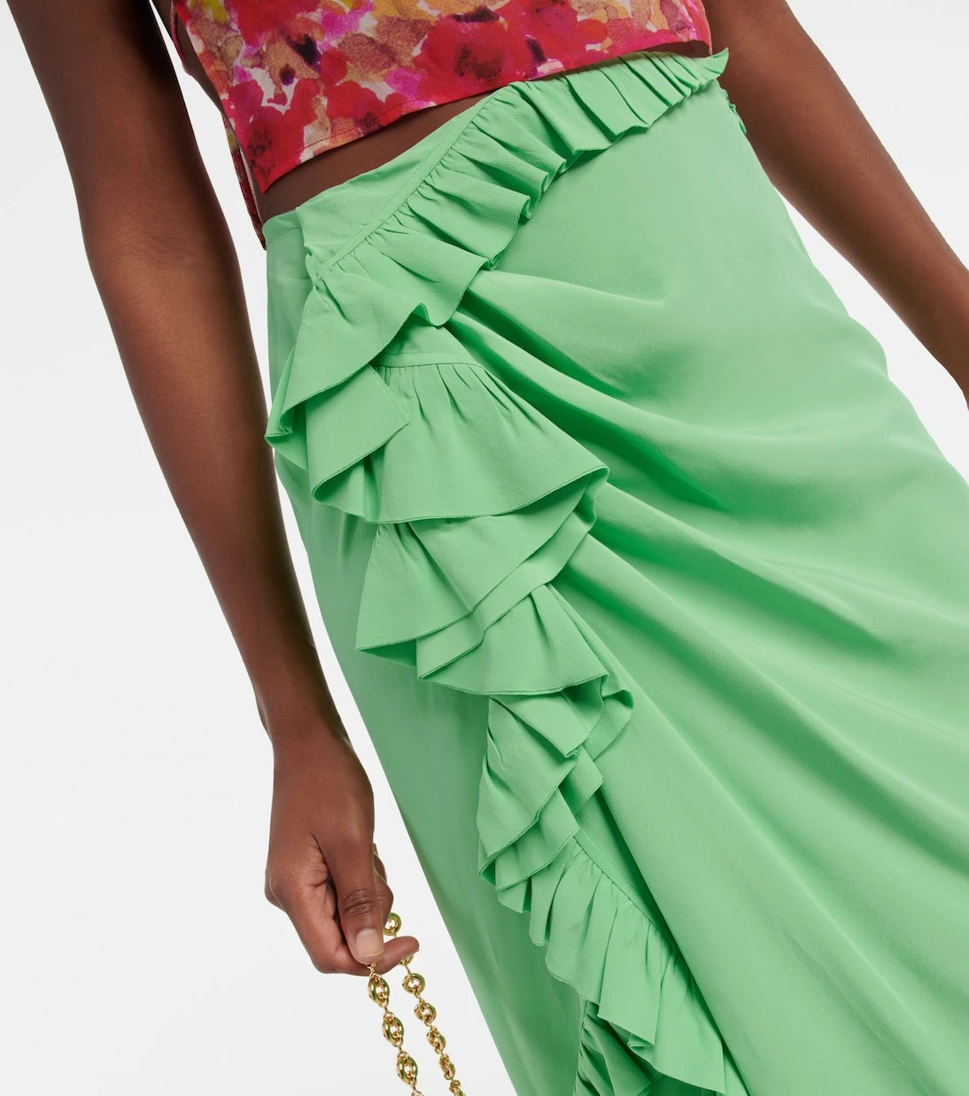 Dries Van Noten - Ruffle-trimmed crêpe midi skirt