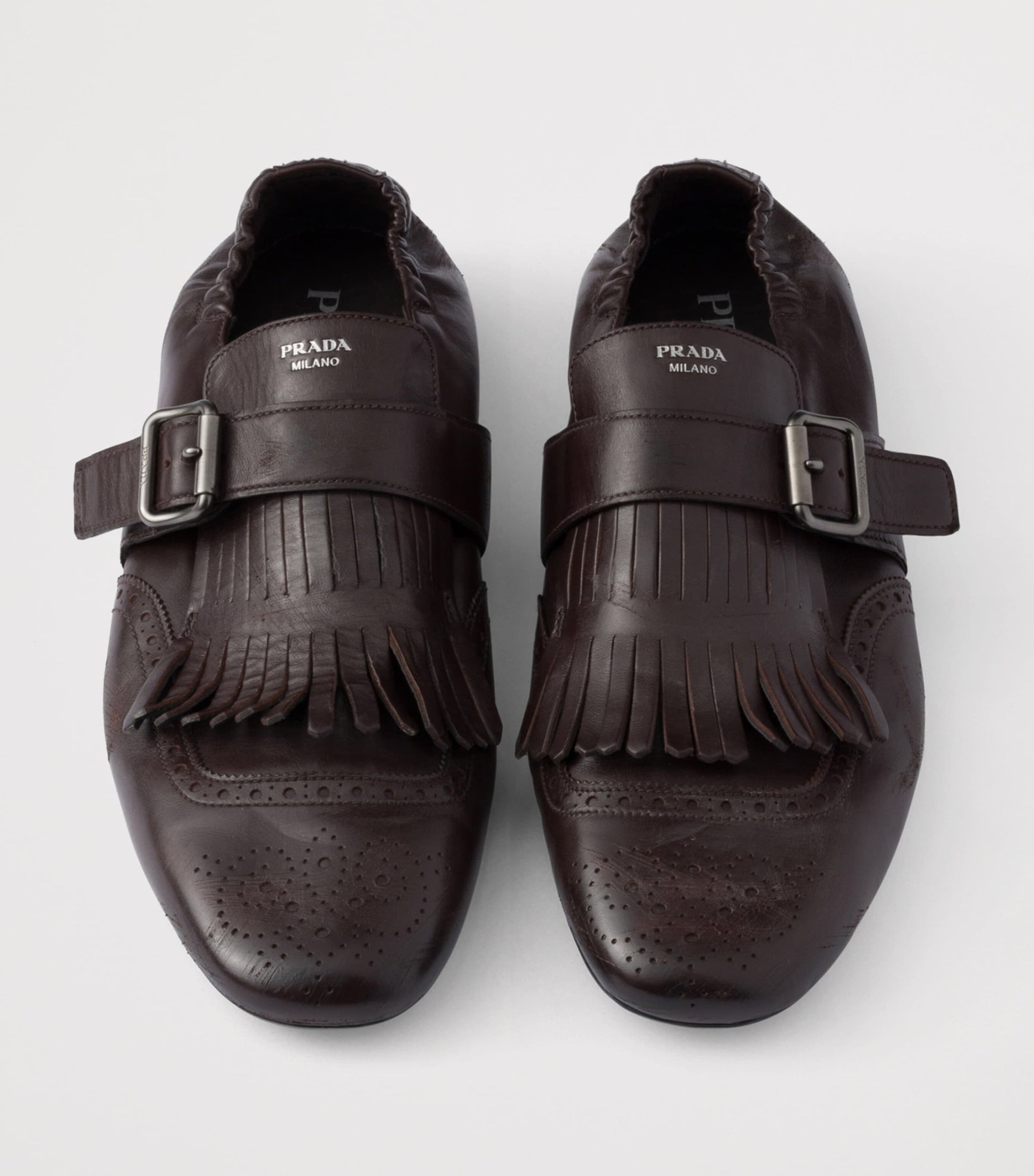 Calf Leather Fringed Monk-Strap Shoes