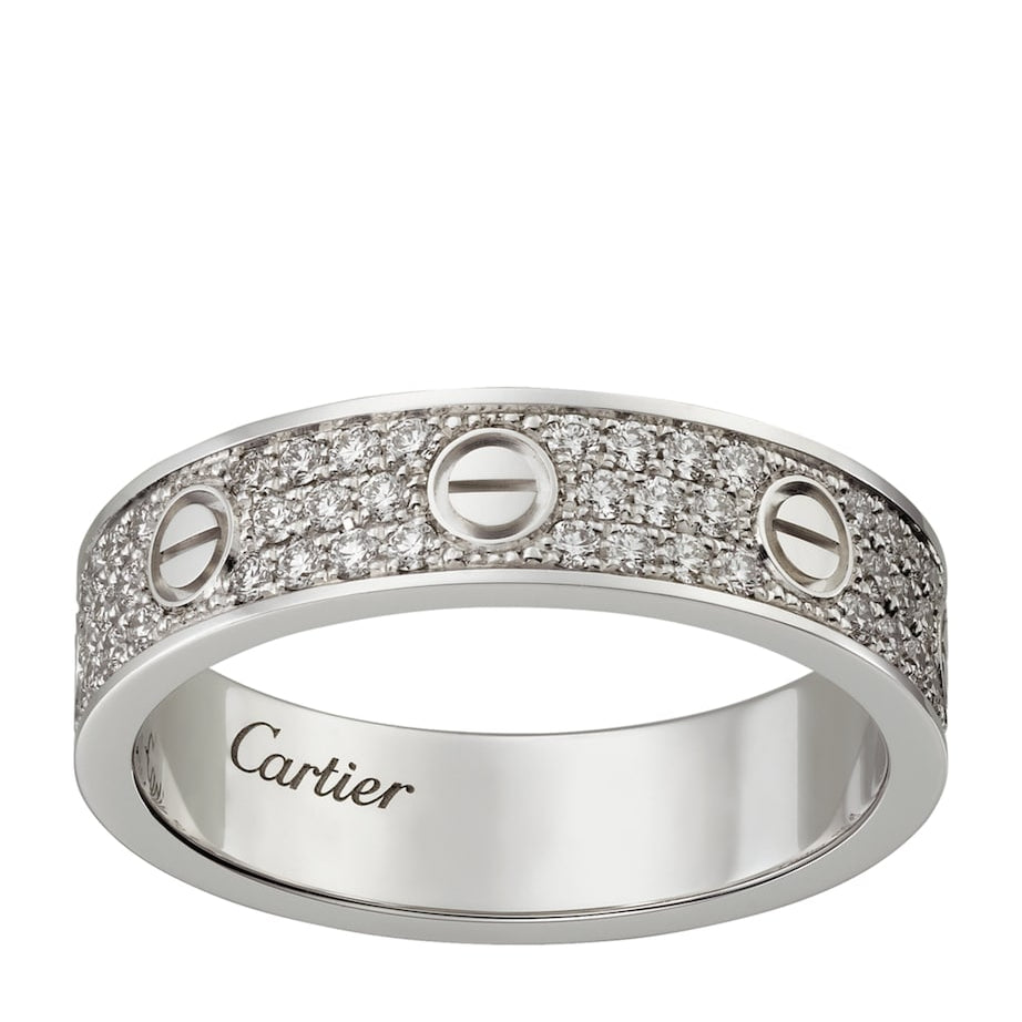 White Gold and Diamond-Paved LOVE Wedding Band
