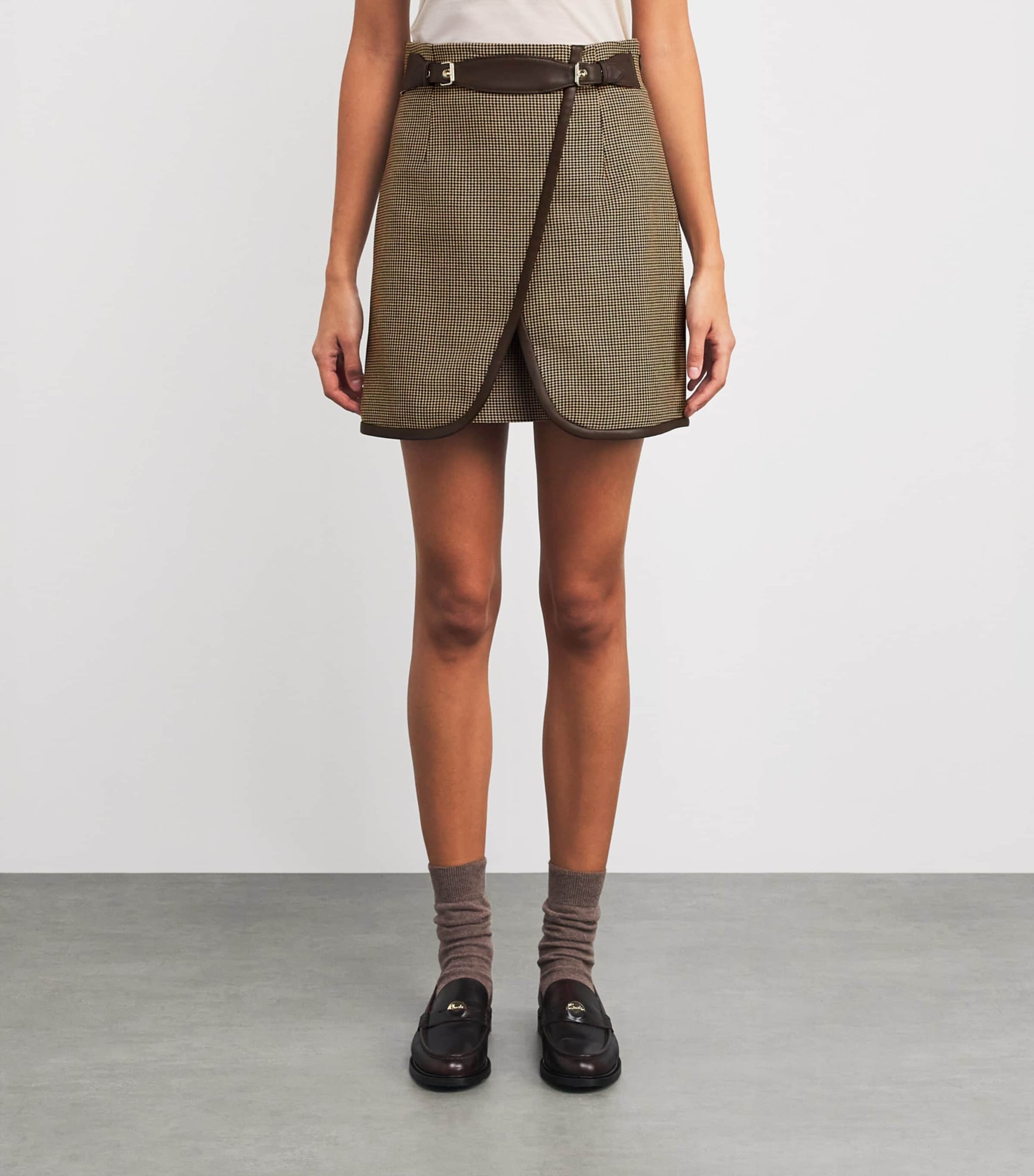 Multi Check Belted Mini Skirt