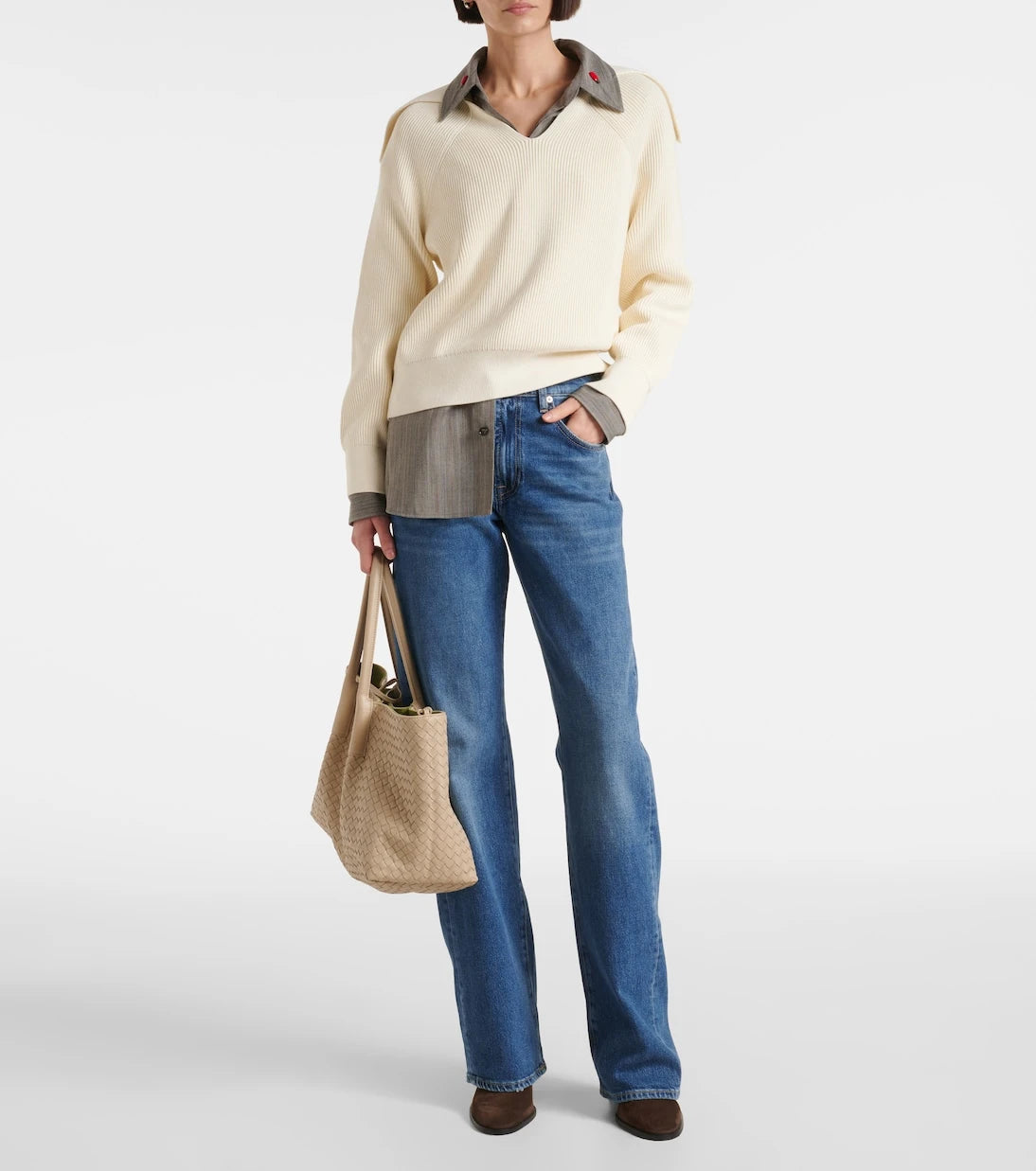 7 For All Mankind - بنطلون جينز تيس بقصّة مستقيمة وخصرٍ عالٍ