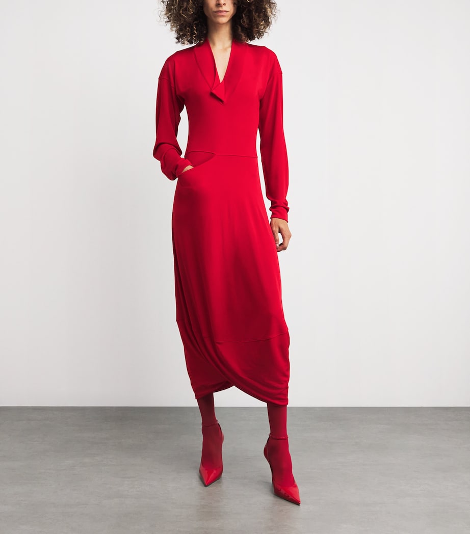 Lemaire Red Pocket-Detail Cowl-Neck Midi Dress