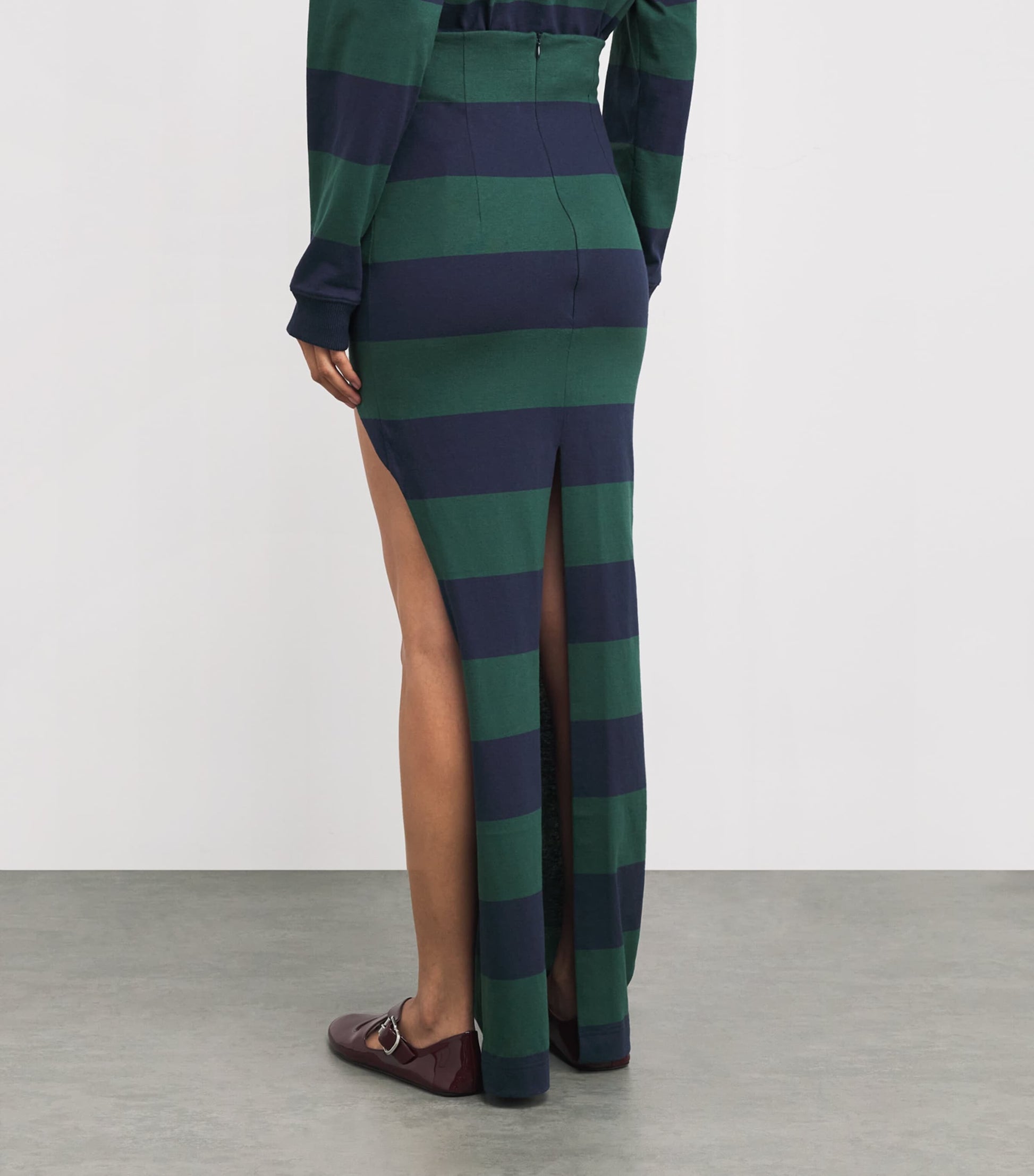 A.W.A.K.E. Mode Multi Cotton Stripe Cut-Out Maxi Skirt