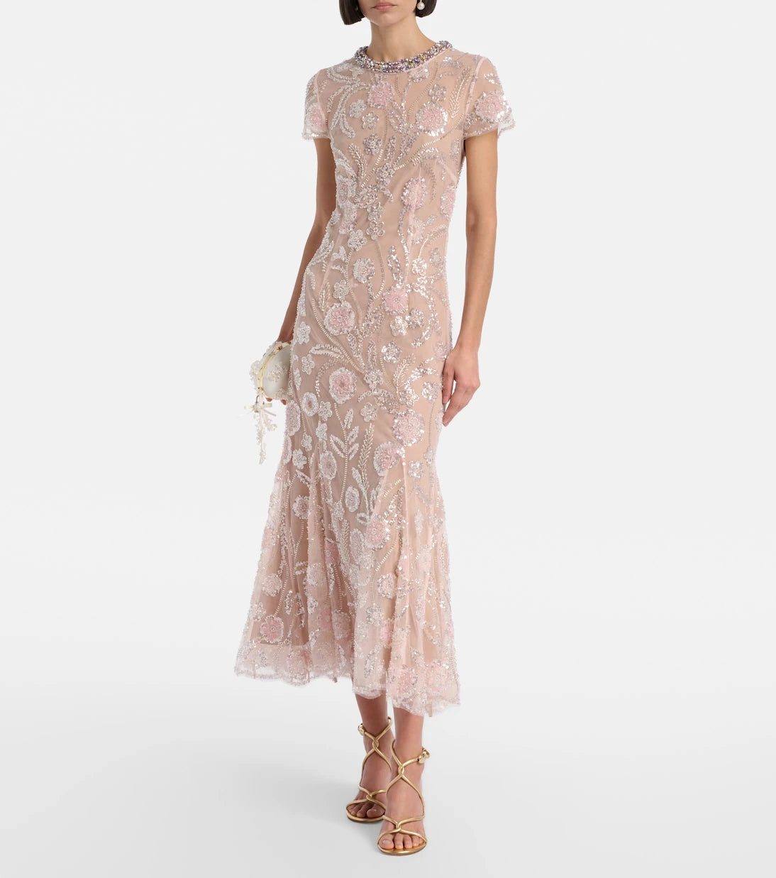 Self-Portrait - Floral sequined mesh midi dress