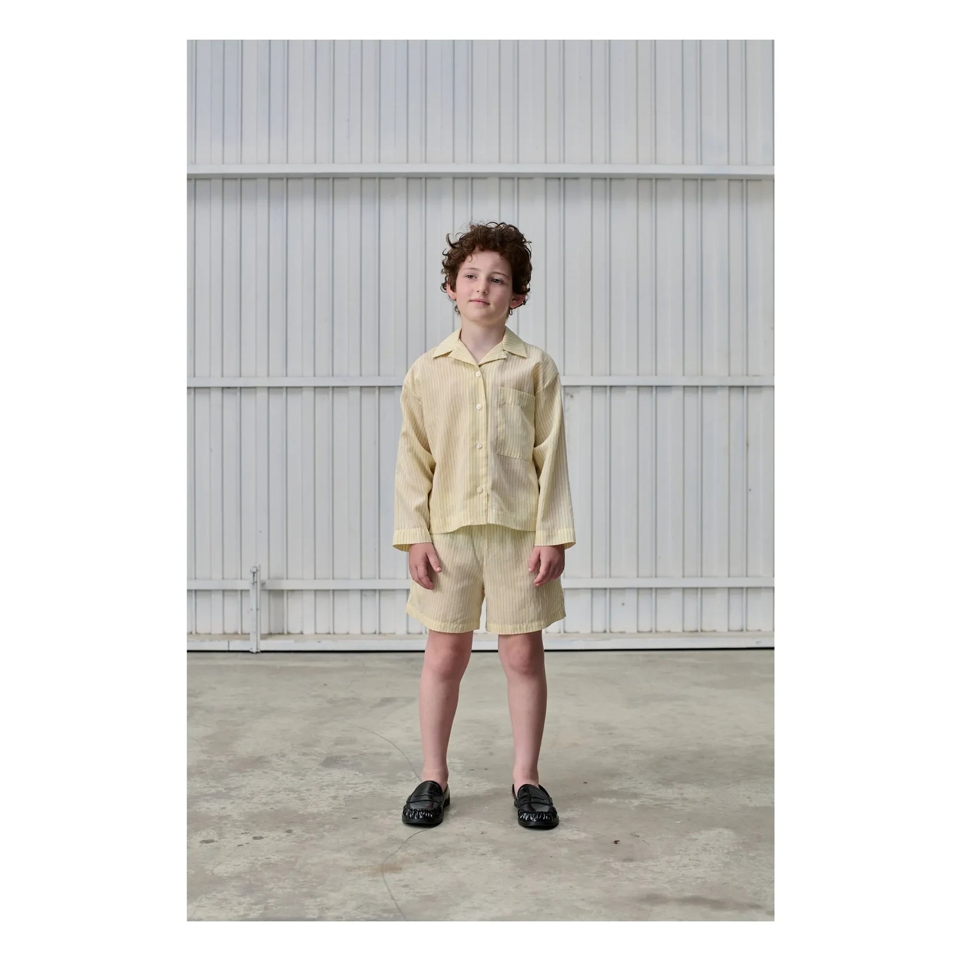 Tangerine - Striped Bowling Shirt | Pale yellow