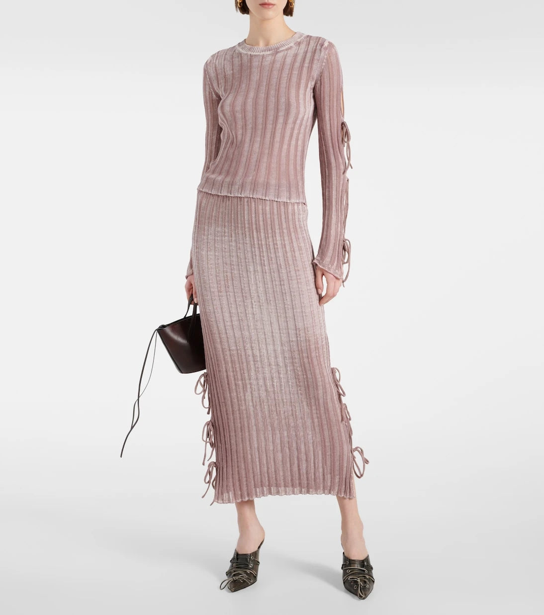 Acne Studios - تنورة متوسطة الطول شفافة من نسيج محاك مضلع
