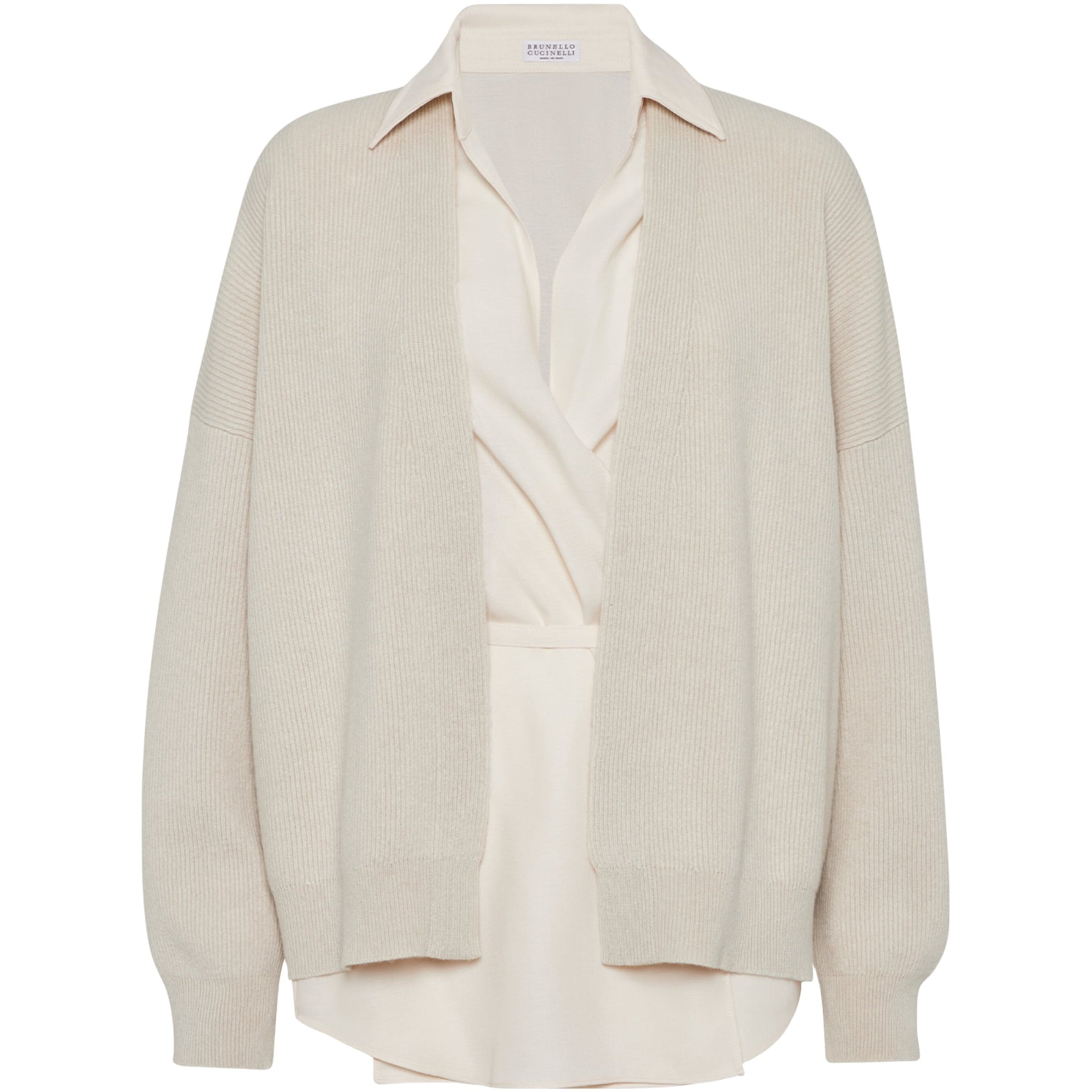 Brunello Cucinelli Beige Cashmere Removable-Blouse Cardigan