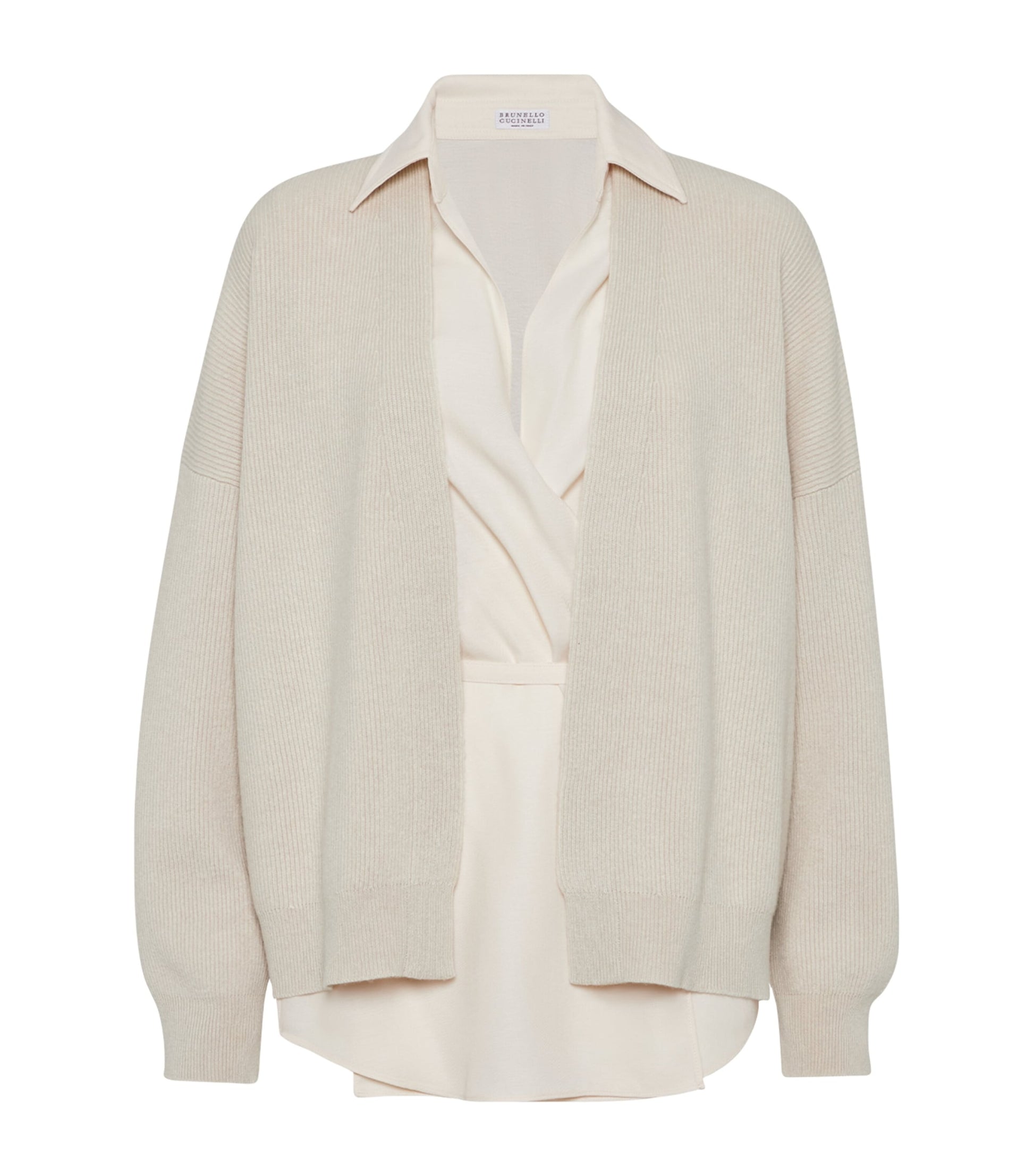 Brunello Cucinelli Beige Cashmere Removable-Blouse Cardigan