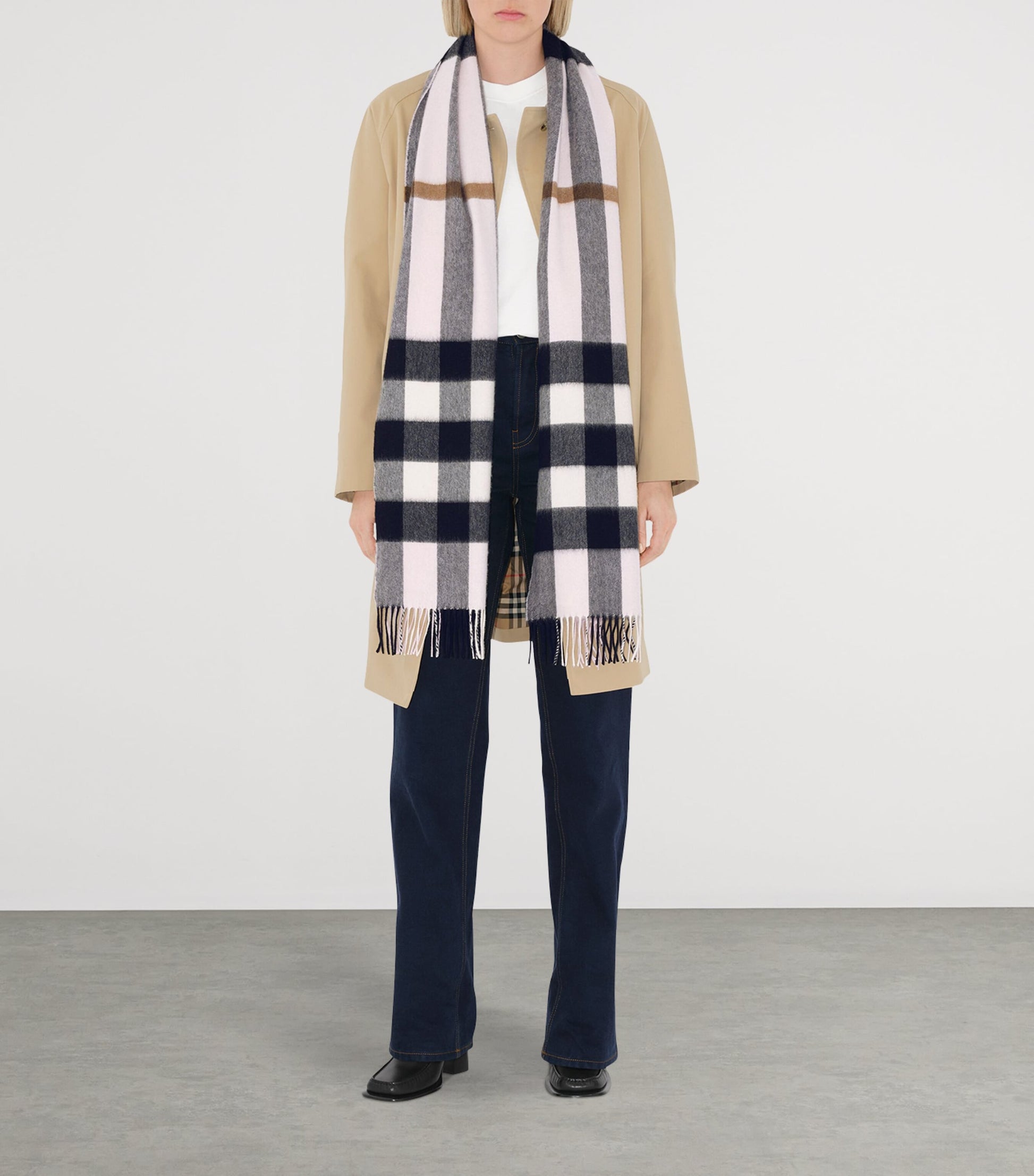 Pink Cashmere Check Scarf