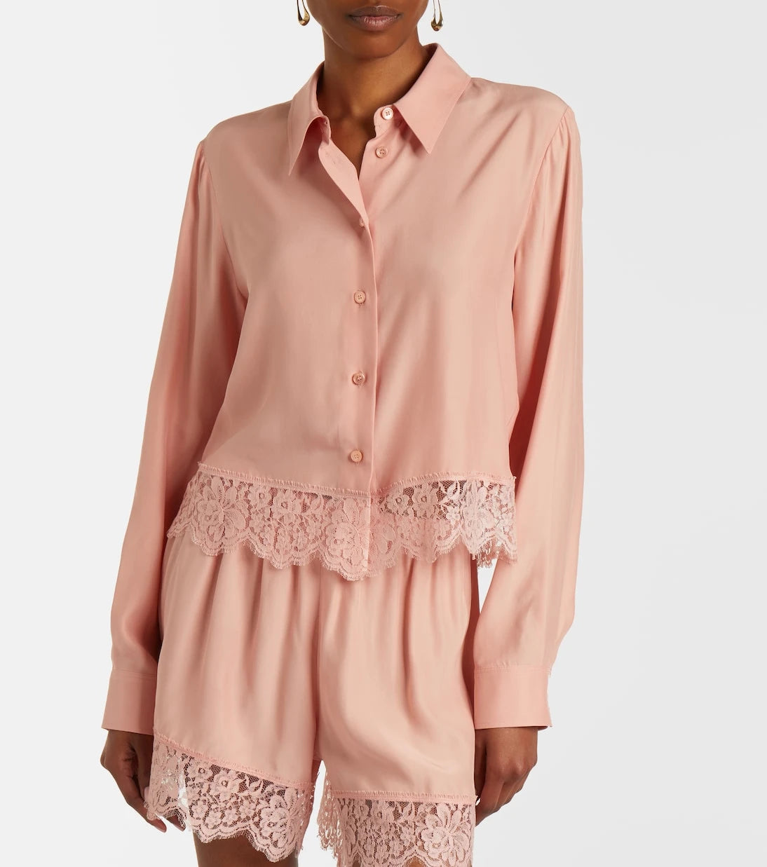 Stella McCartney - Floral lace-trimmed silk shirt