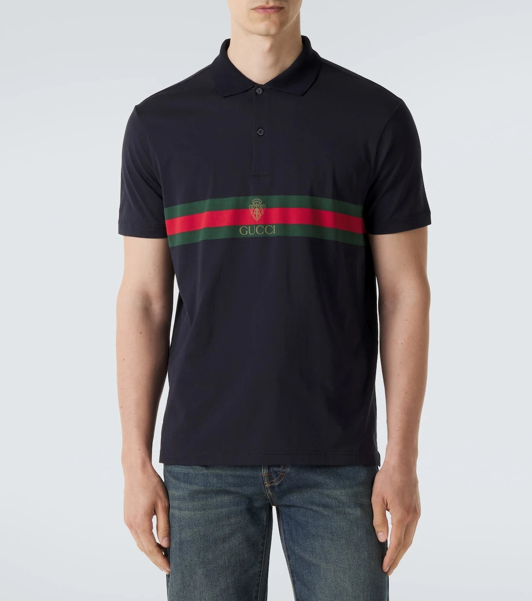 Gucci - Web Stripe cotton jersey polo shirt