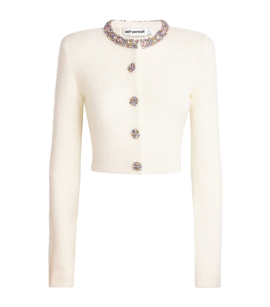 Self-Portrait Ivory Crystal Embellished Cardigan