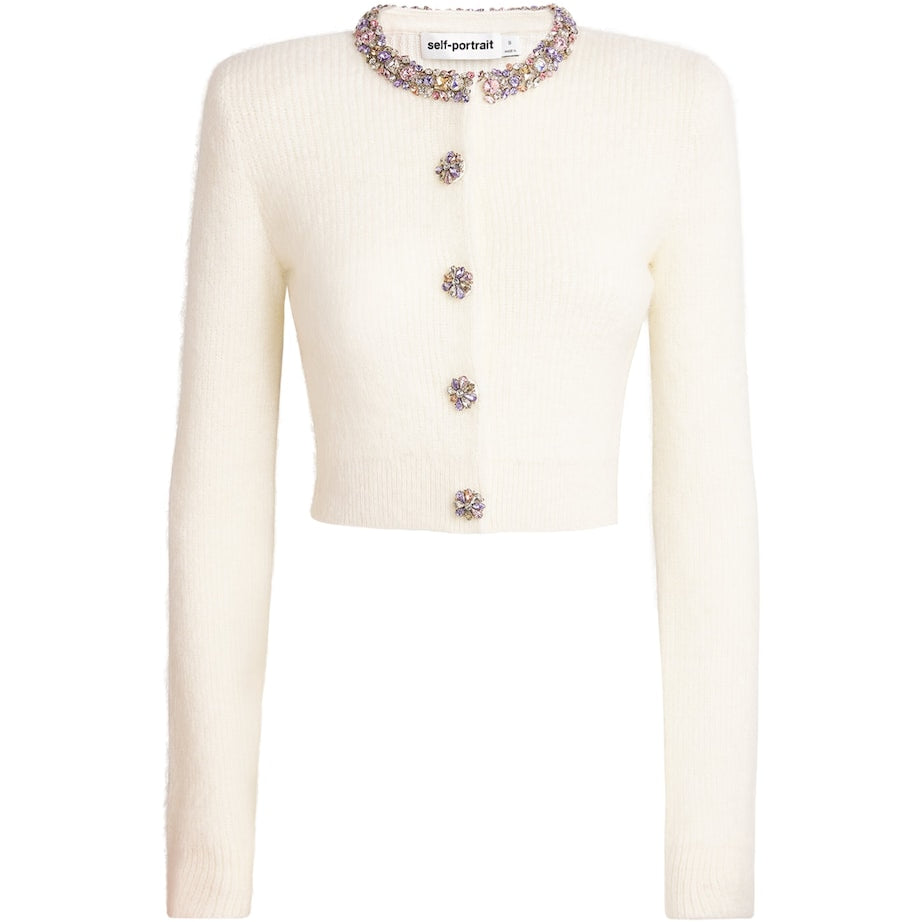 Self-Portrait Ivory Crystal Embellished Cardigan