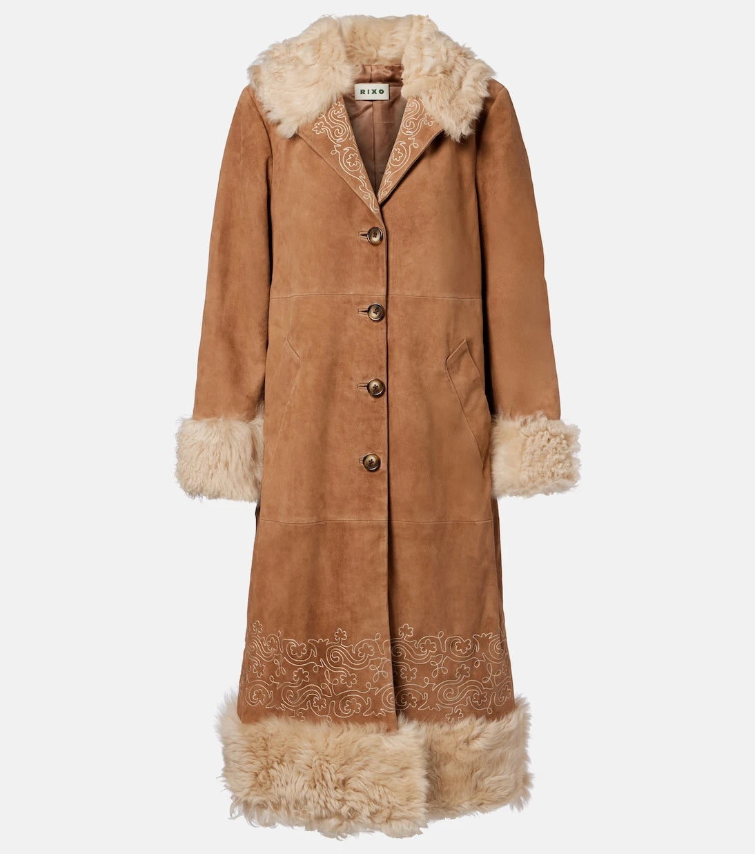Rixo - Cienna embroidered suede coat