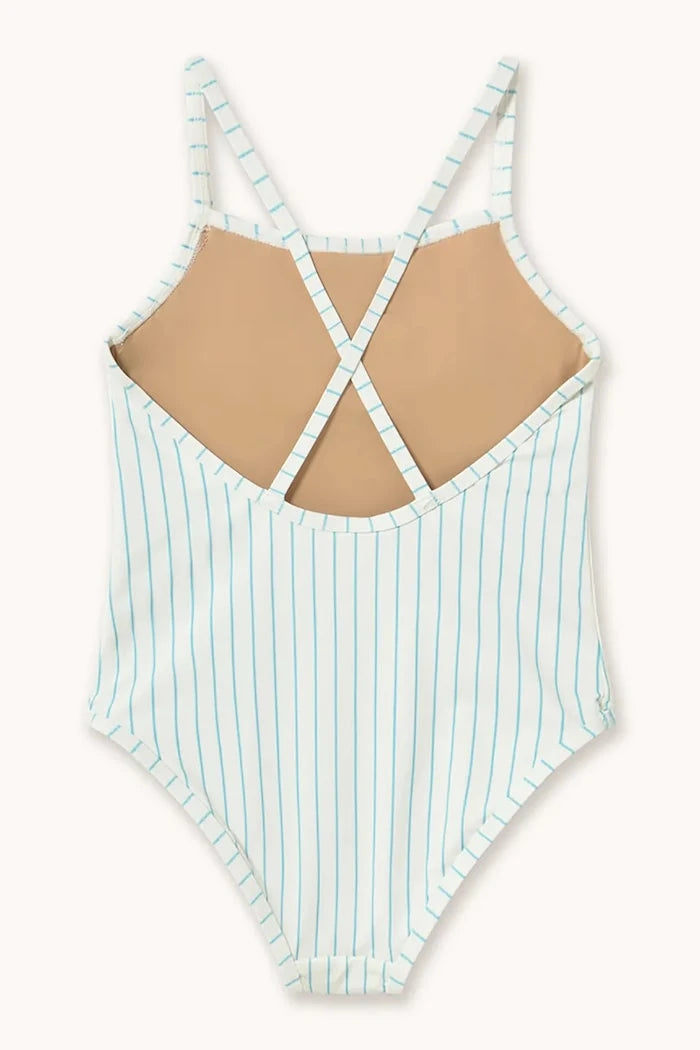 Детски цял бански Tinycottons CYAN FINE STRIPES SWIMSUIT