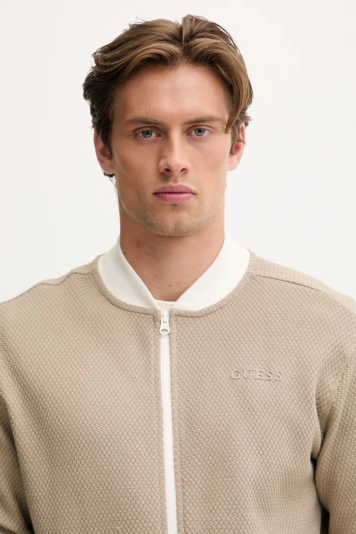 Guess pamuklu fermuarlı erkek sweatshirt