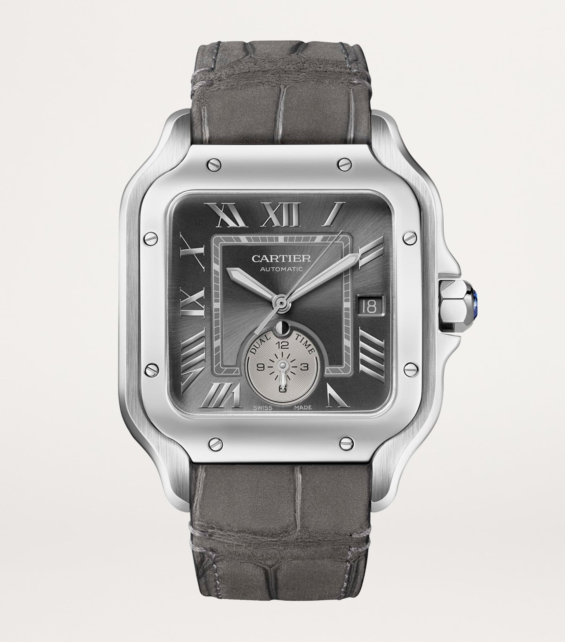 Cartier Rhodium-Plated Santos de Cartier Dual Time Watch 40.2mm