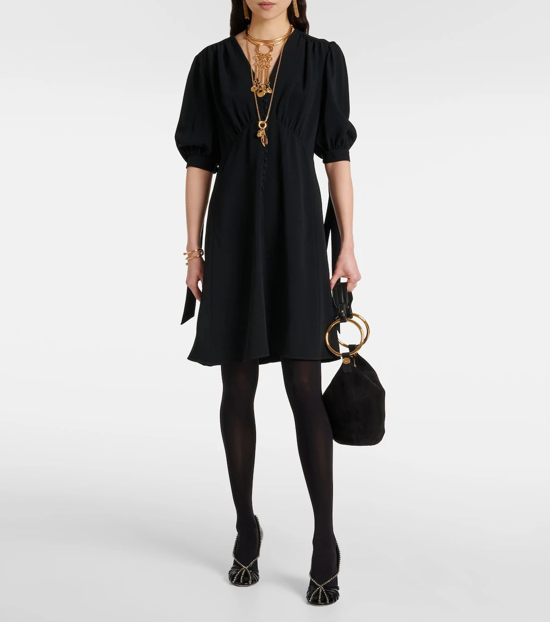 Chloé - Balloon-sleeve crêpe minidress