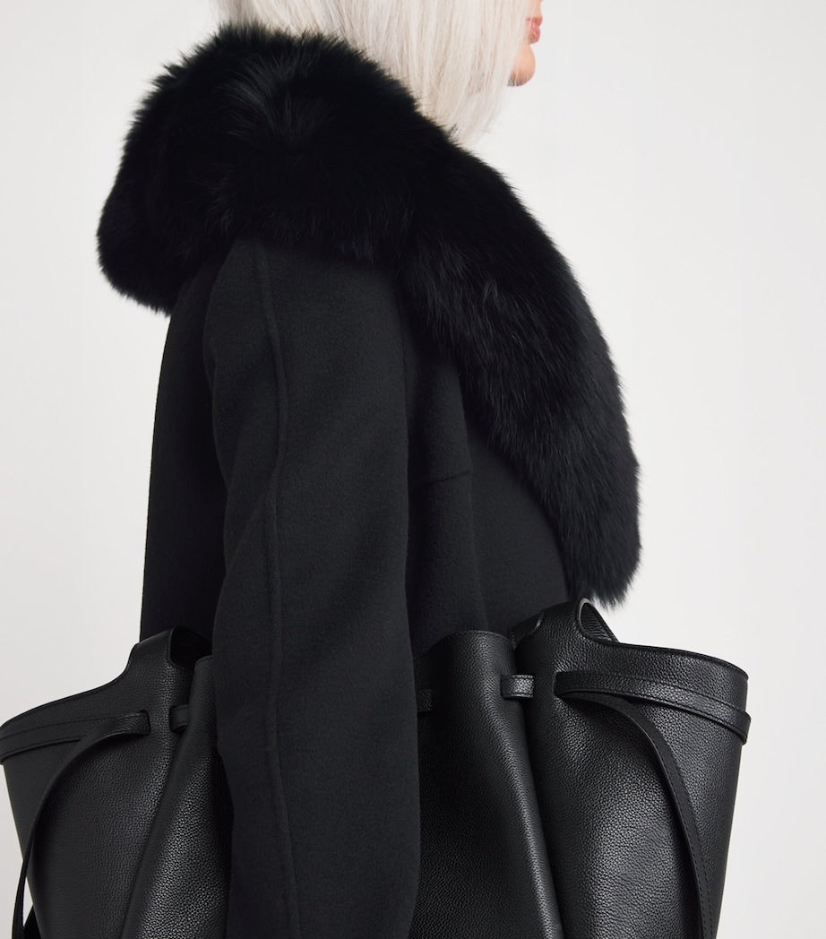 Yves Salomon Black Wool-Cashmere Fur-Trim Coat