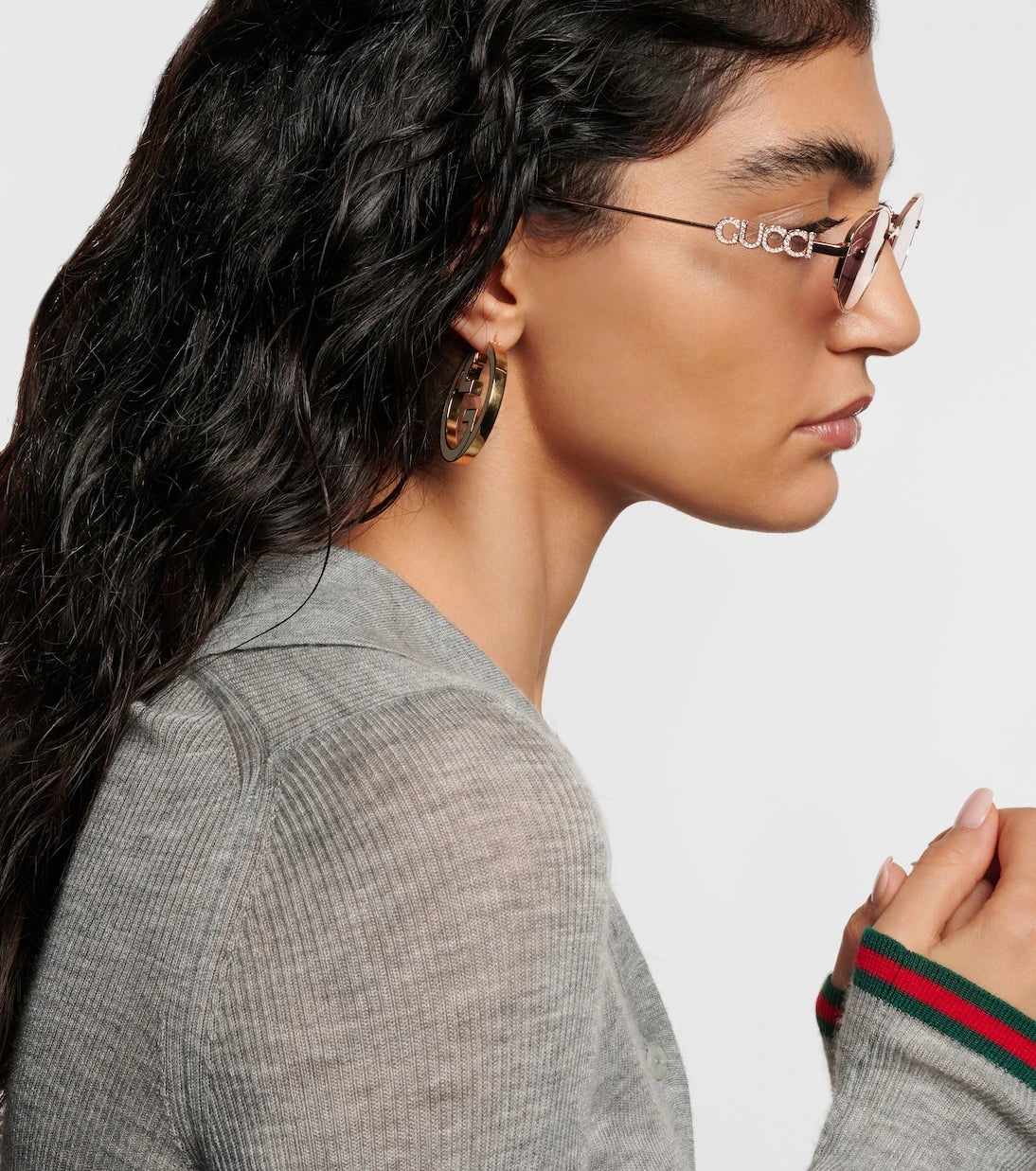 Gucci - Logolu, oval güneş gözlüğü