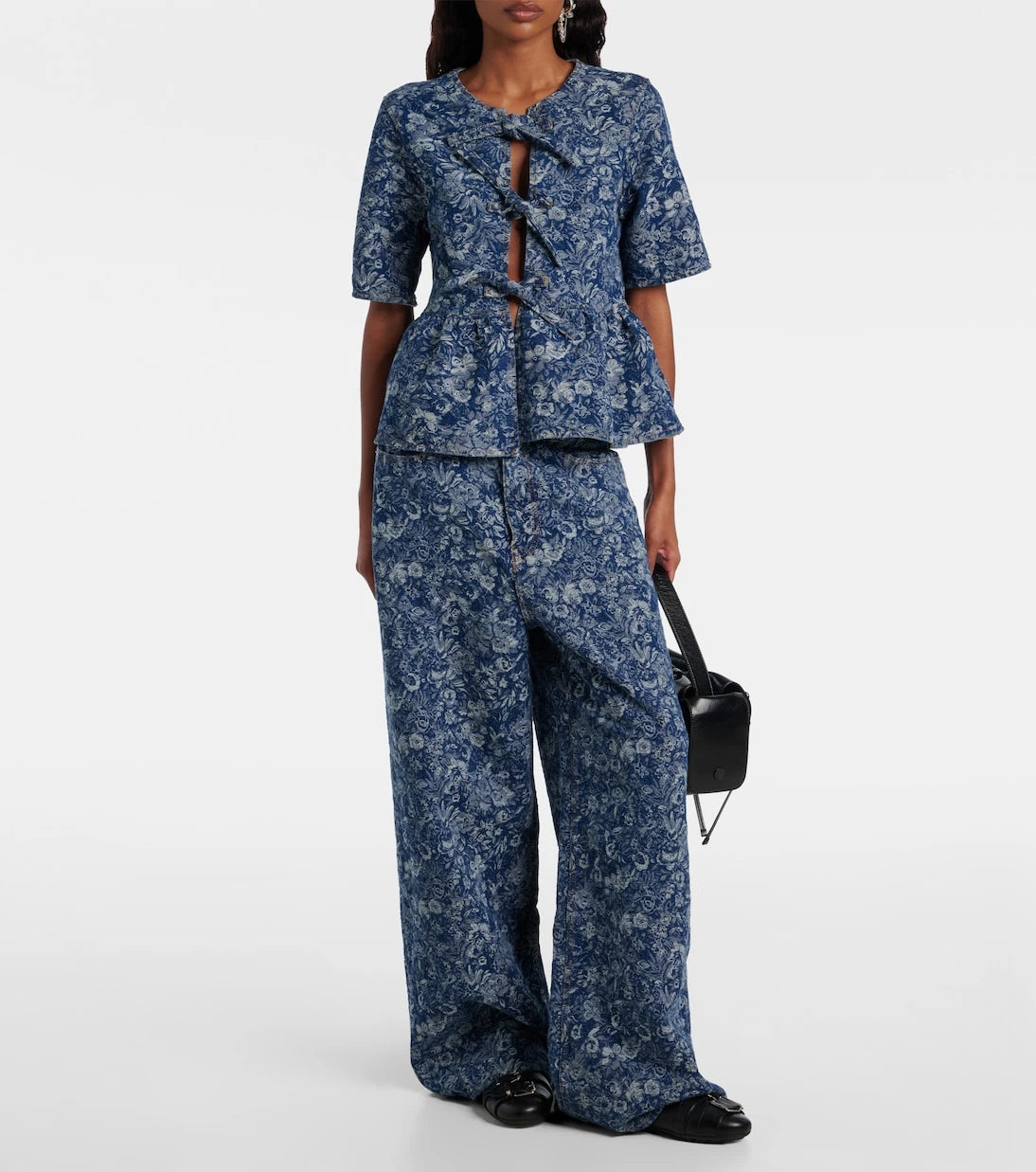 Ganni - Peplum Tapestry cotton blouse