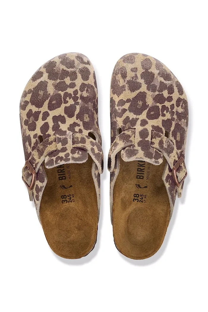 Birkenstock kadın süet sabo terlik Boston Suede Leather Leopard