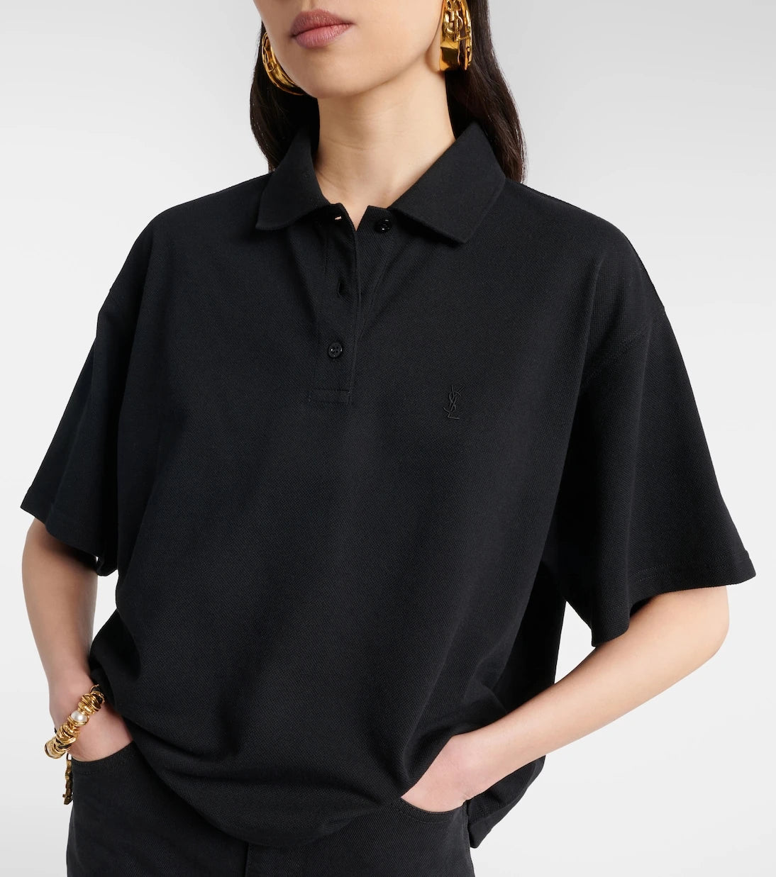 Saint Laurent - Cassandre cotton-blend piqué polo shirt