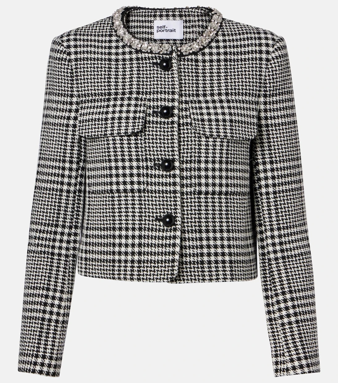Self-Portrait - Embellished houndstooth cropped jacket