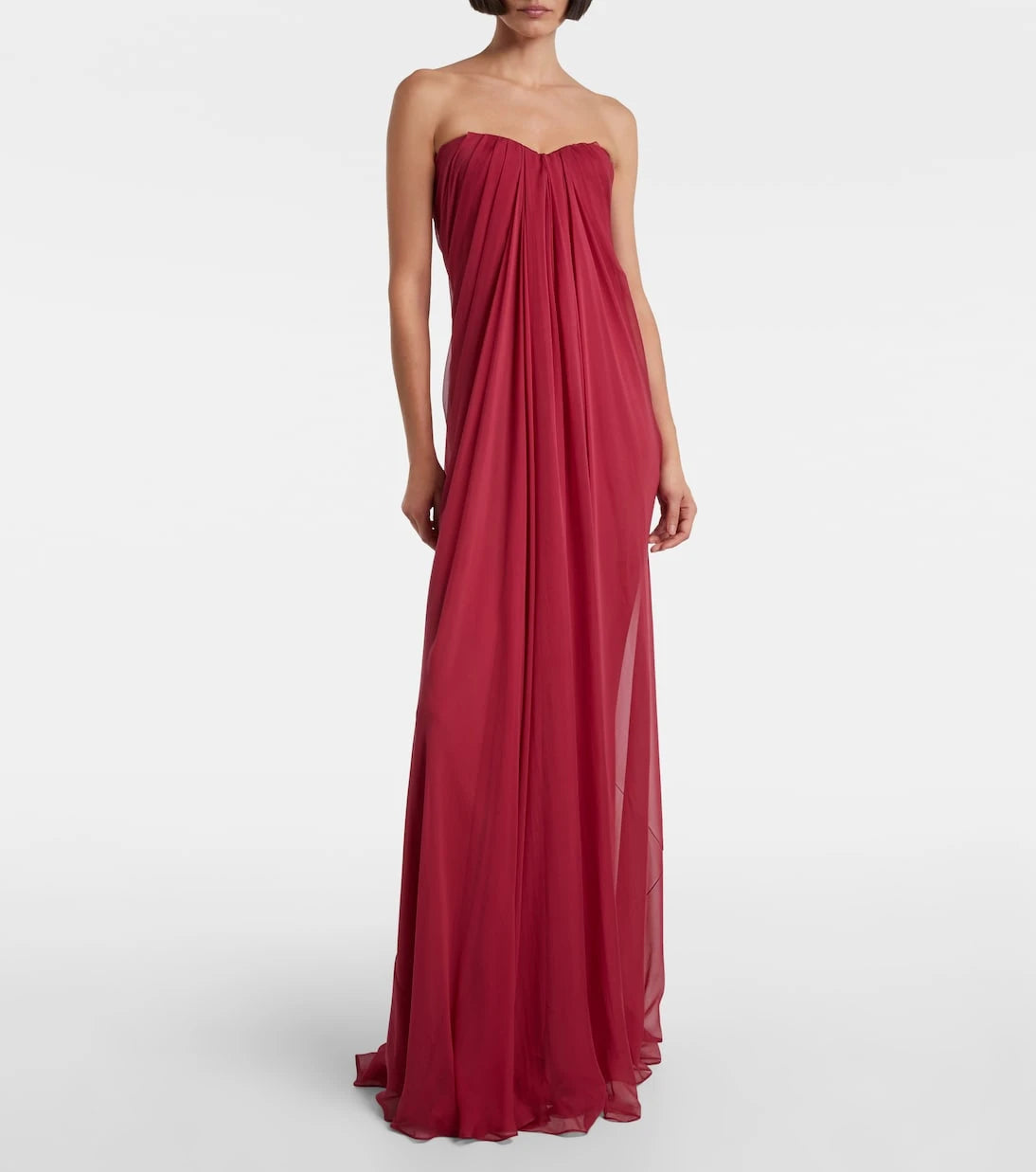 McQueen - Drapeli ipek şifon büstiyer elbise
