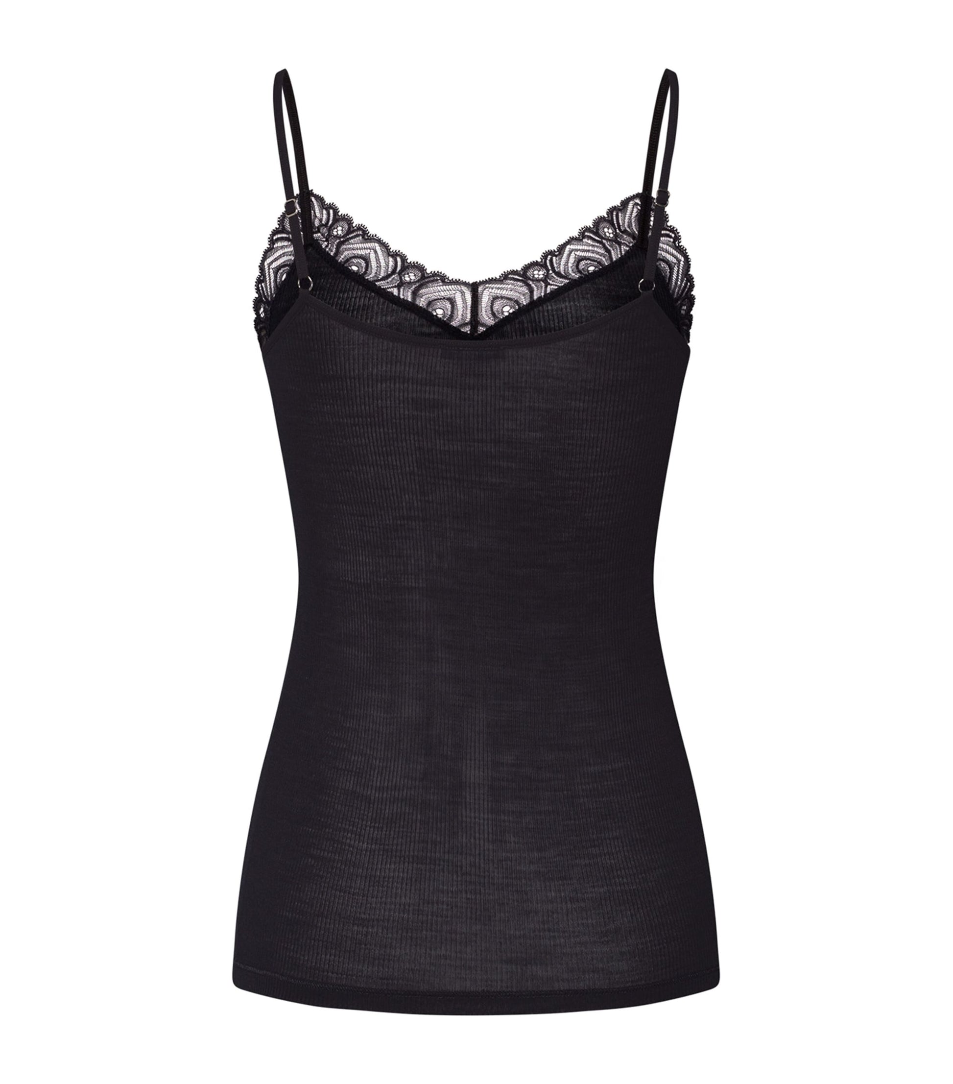 Black Woolen Lace Spaghetti Top