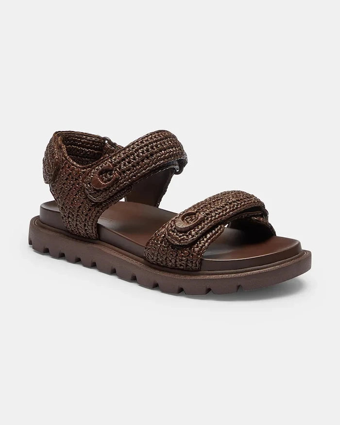 Coach сандали с равна подметка дамски от кожа Brynn Raffia Sandal