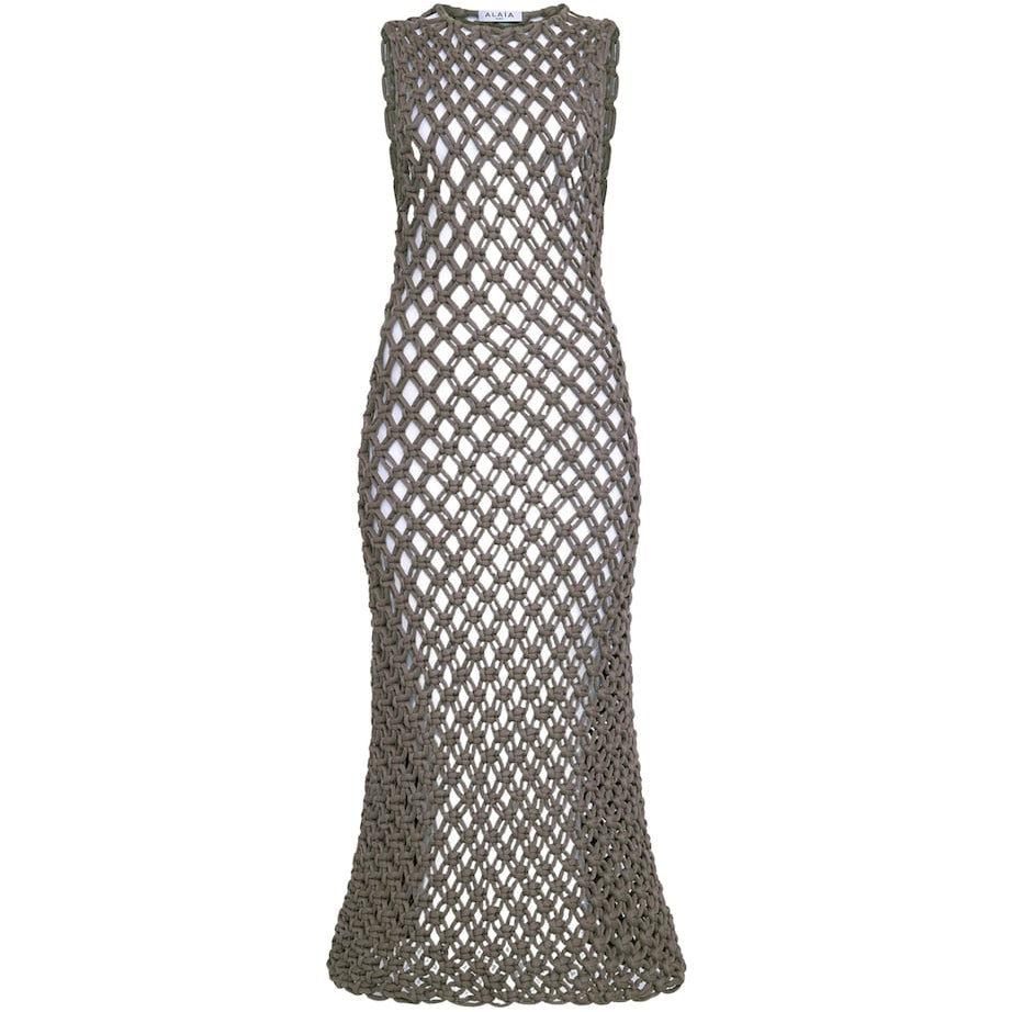 Alaïa Grey Cotton-Blend Midi Dress