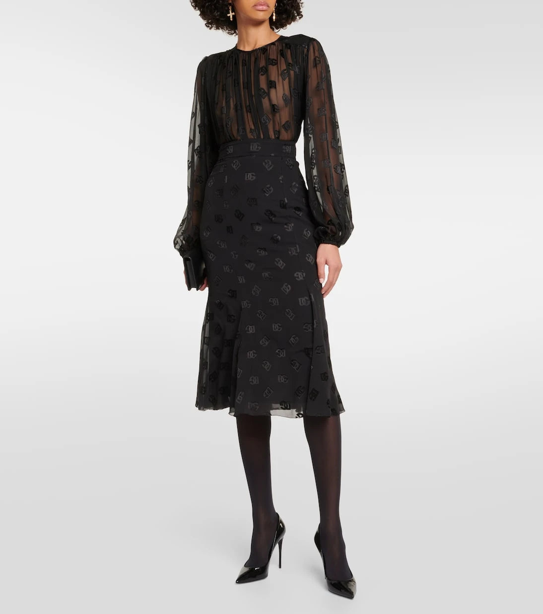 Dolce&Gabbana - تنورة ميدي ساتان DG بنسيج محروق