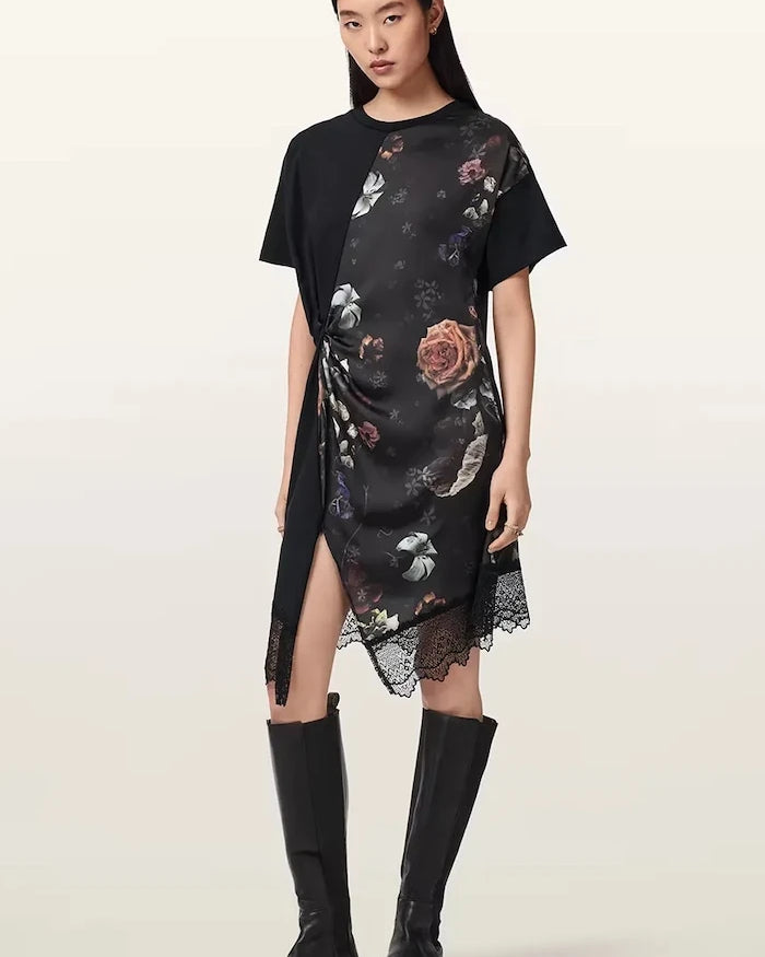 AllSaints asimetrik LANA LACE elbise