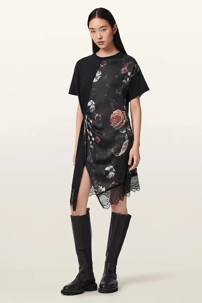 AllSaints asimetrik LANA LACE elbise
