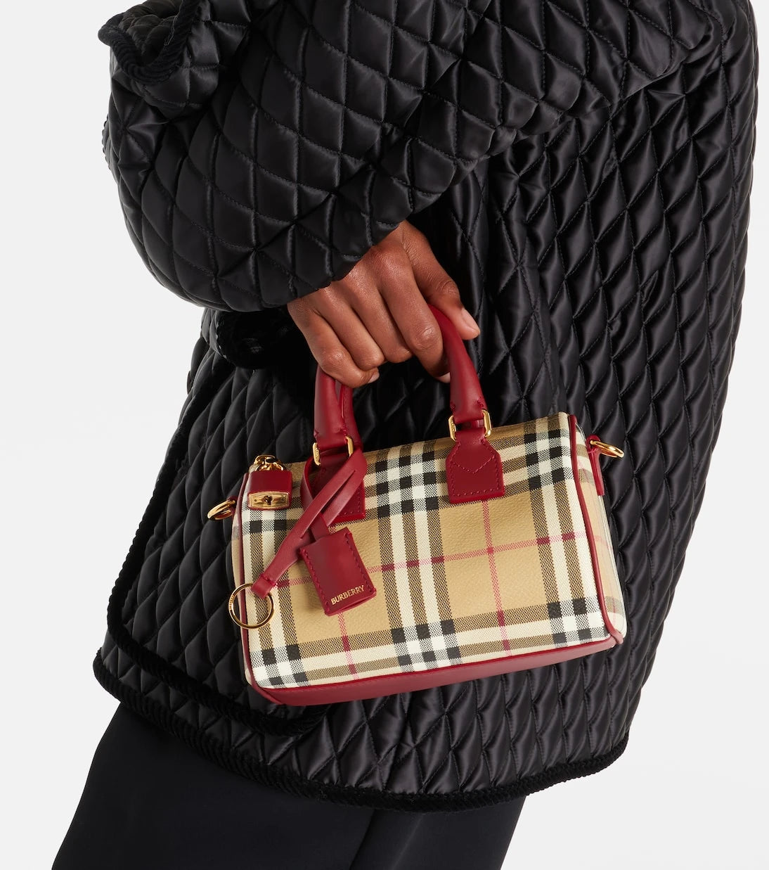 Burberry - Burberry Check Small leather-trimmed canvas tote bag