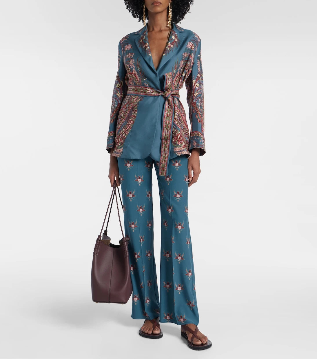 Etro - Floral printed silk flared pants