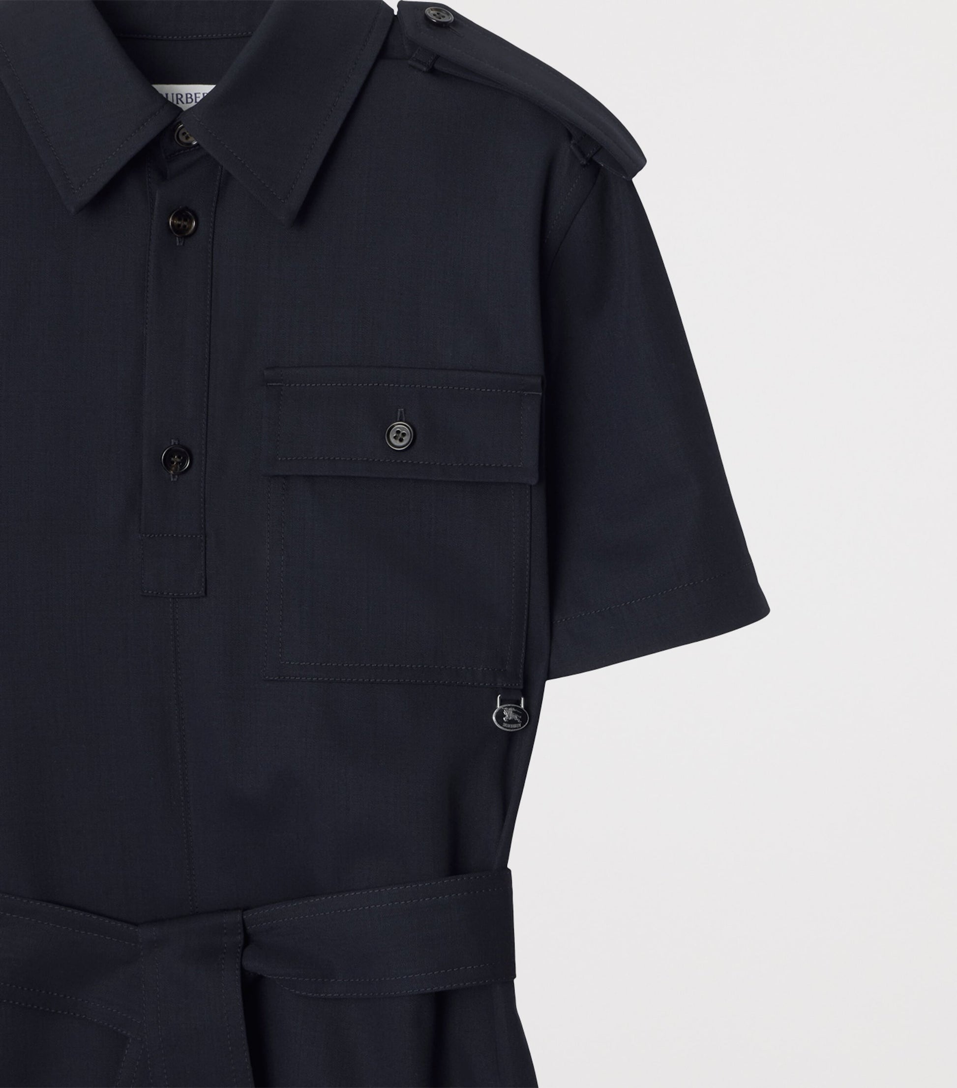 Burberry Navy Wool Mini Shirt Dress