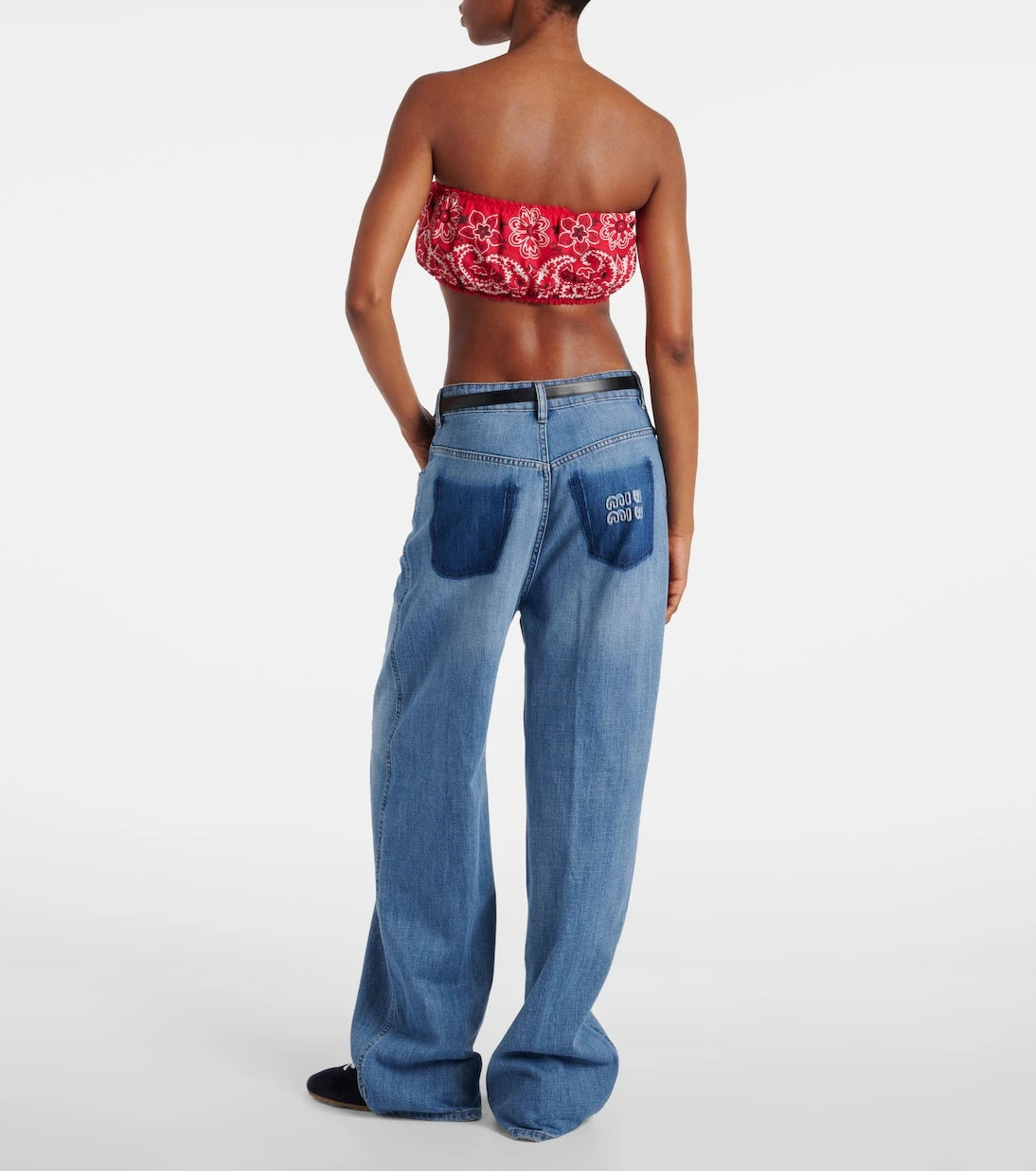 Miu Miu - Printed cotton and linen poplin bandeau top