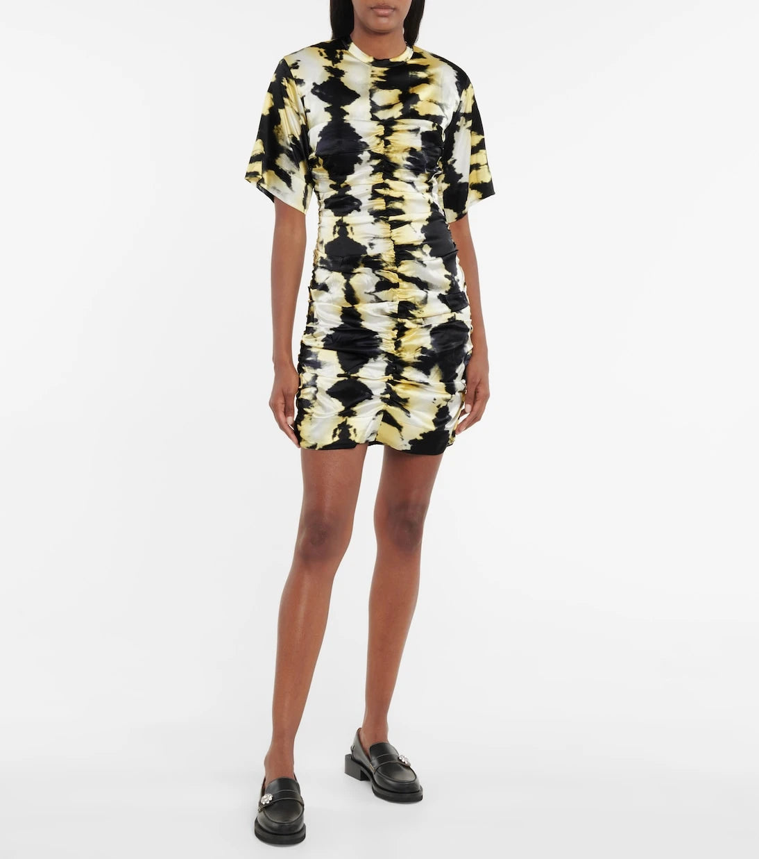 Ganni - Tie-dye ruched stretch-silk minidress