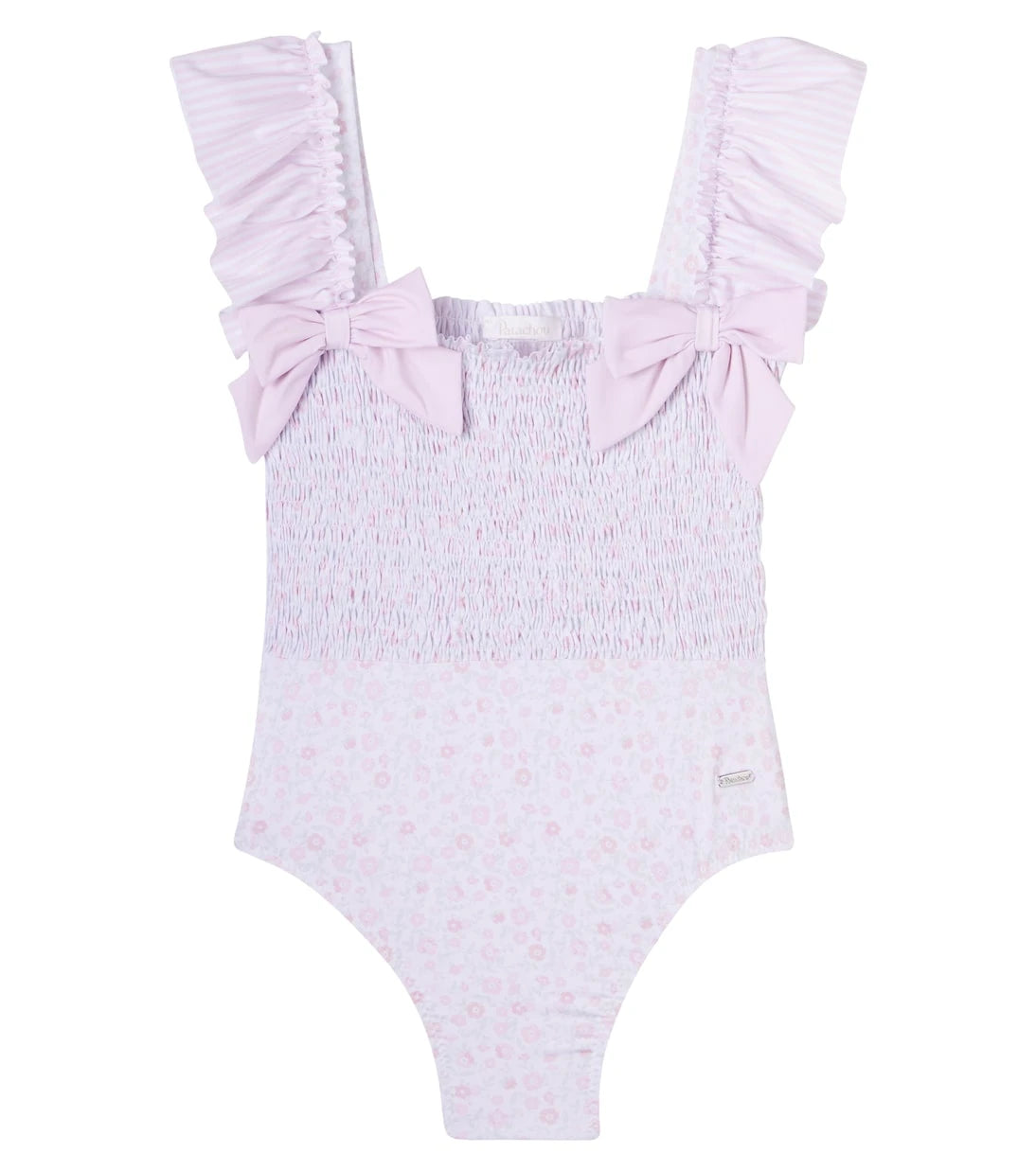 Patachou - Floral ruffled shirred swimsuit