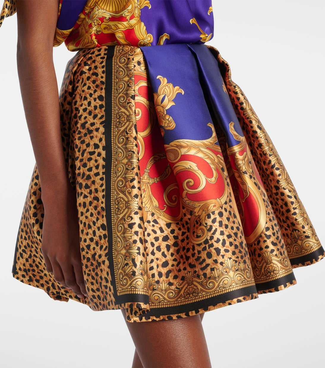 Versace - Pleated printed satin miniskirt